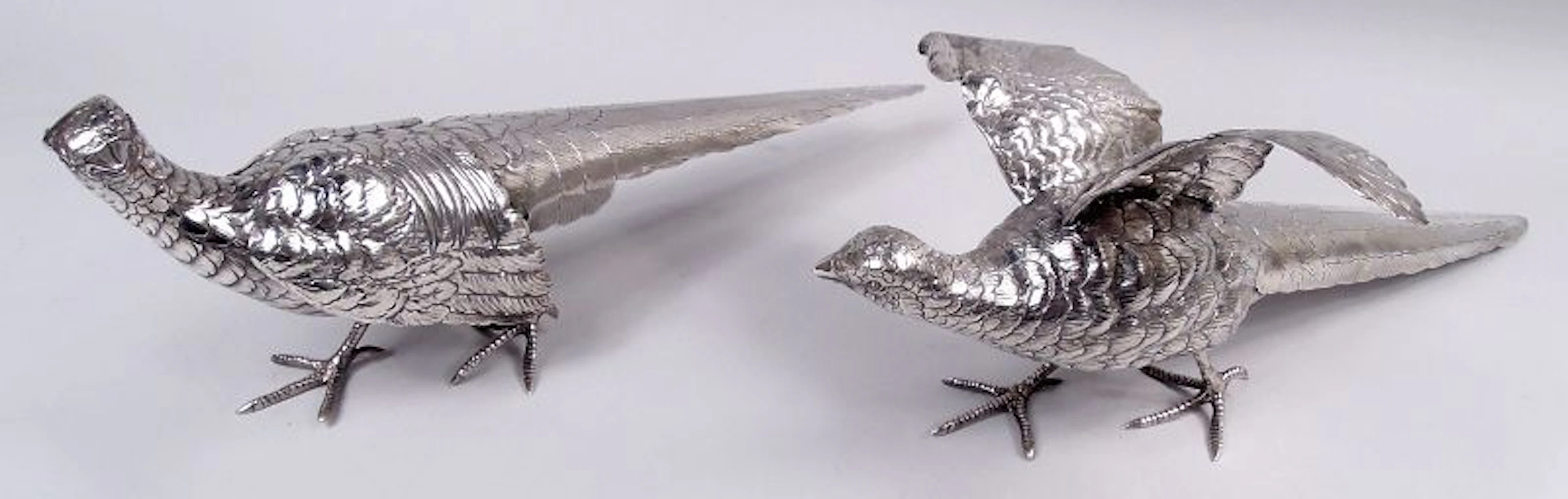 Pair of Antique German Sterling Silver Pheasants