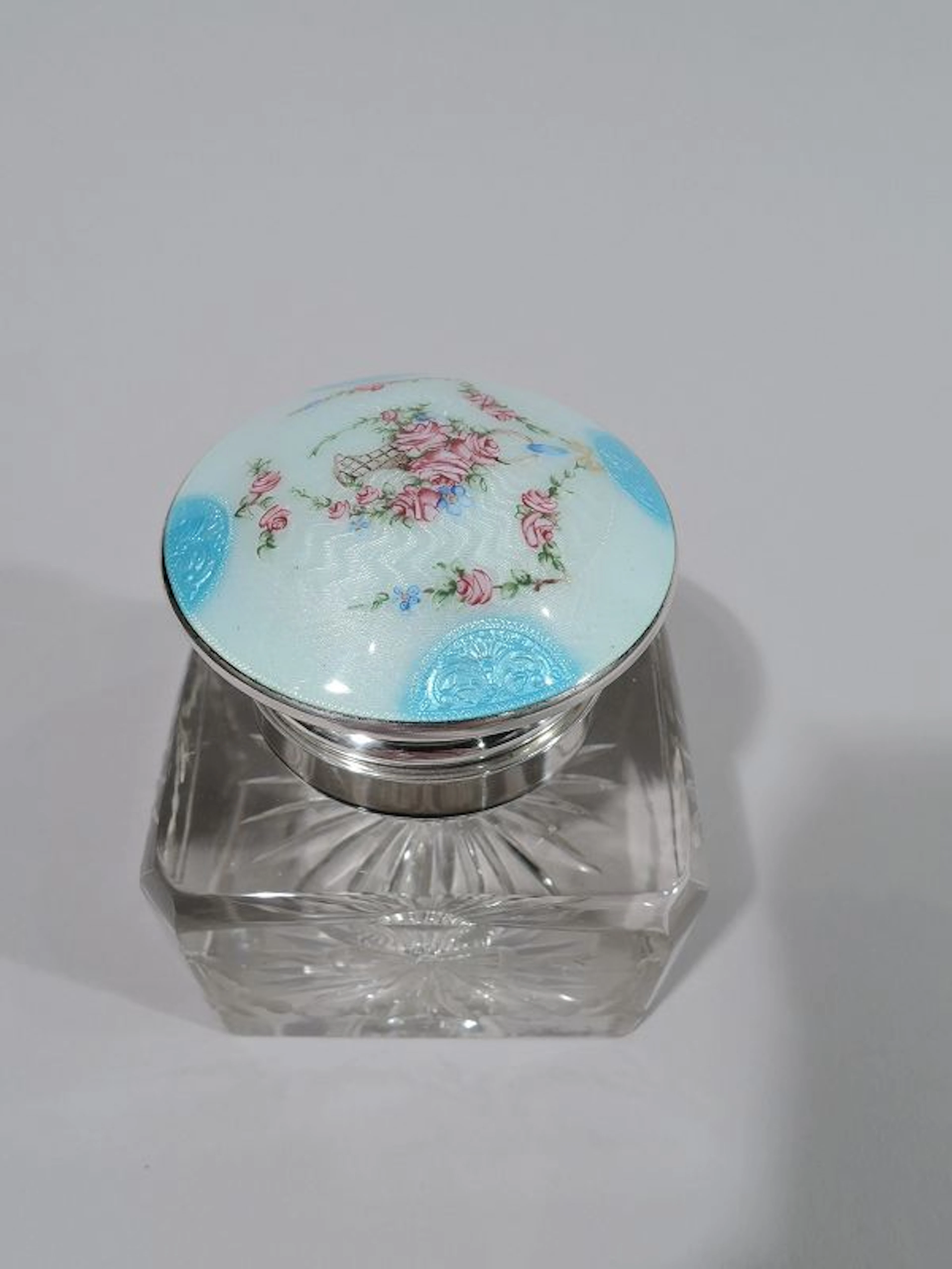 Antique Edwardian Sterling Silver & Enamel Inkwell by Foster & Bailey