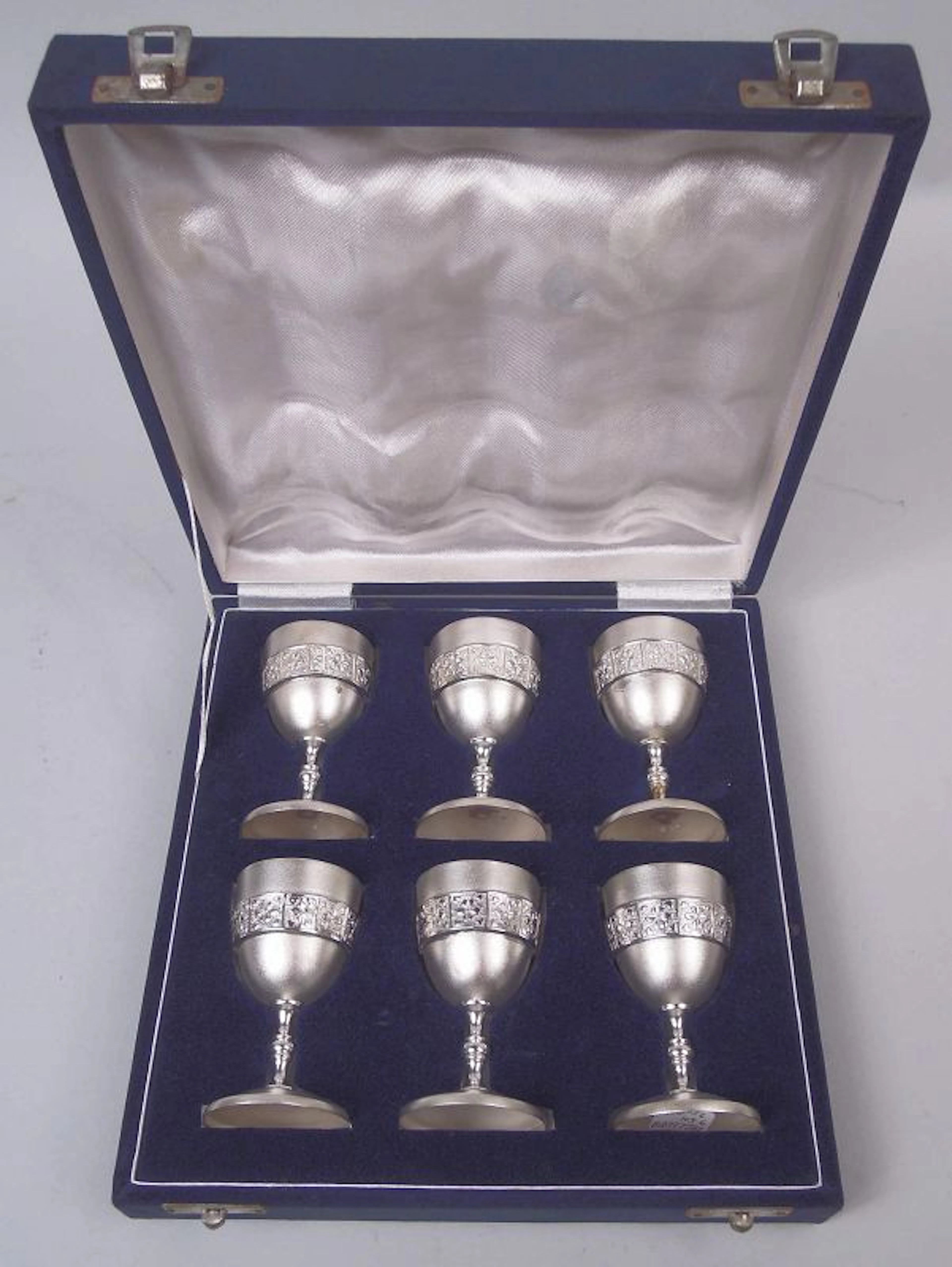 Set of 6 Fancy Silver Gilt Wine Cups in Case