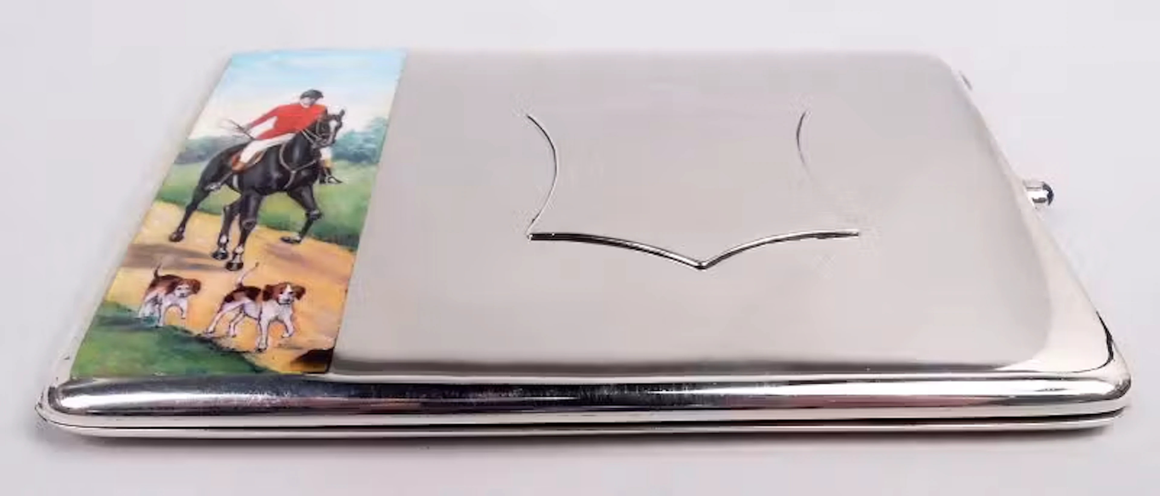 Antique Edwardian Cigarette Case with Enamel Fox Hunt