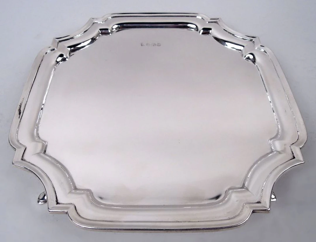 Traditional English Georgian Square Cartouche Salver Tray 1930