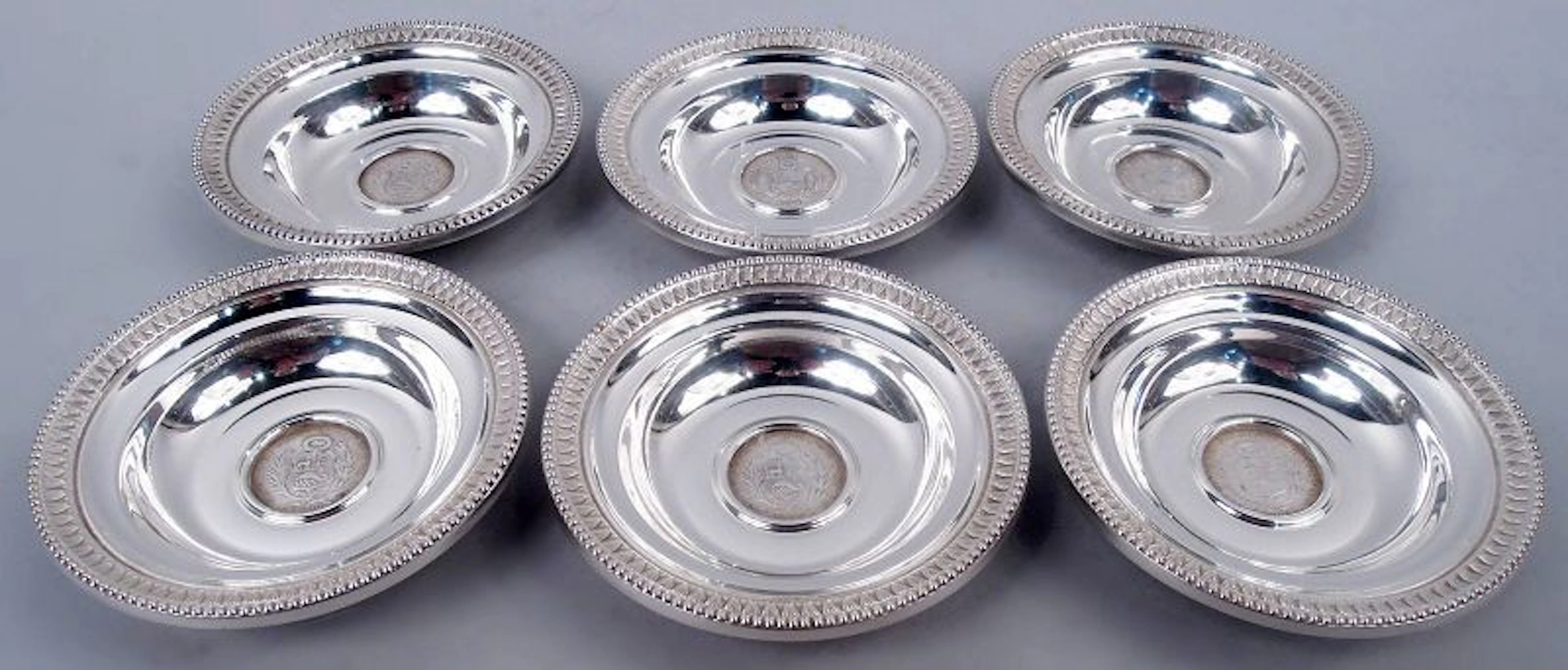 Set of 6 Camusso Modern Classical Nut Dishes with Peruvian Coins