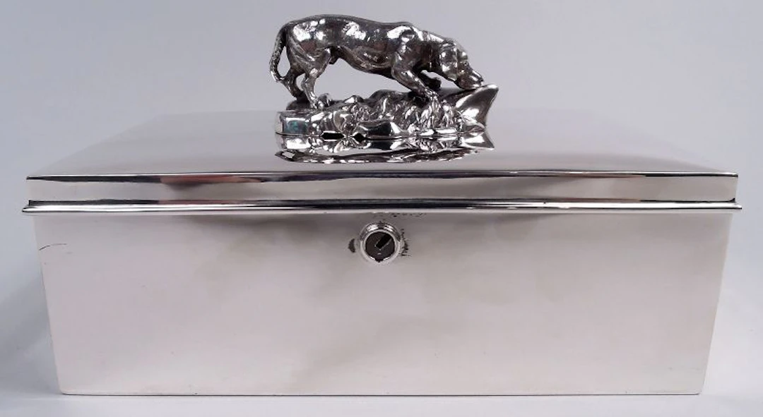 Reed & Barton Sterling Silver Cigar Box with Hound Dog Finial
