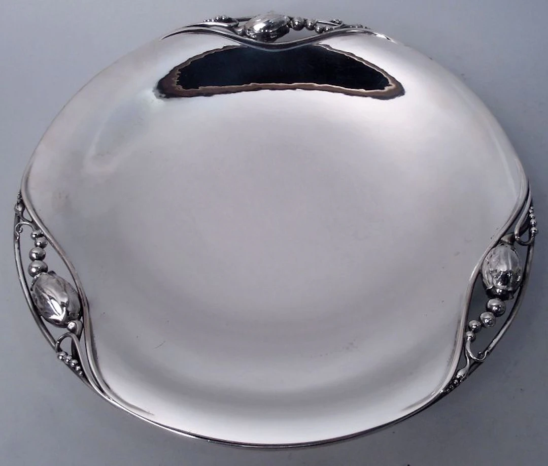 Georg Jensen Blossom Sterling Silver Footed Cake Plate