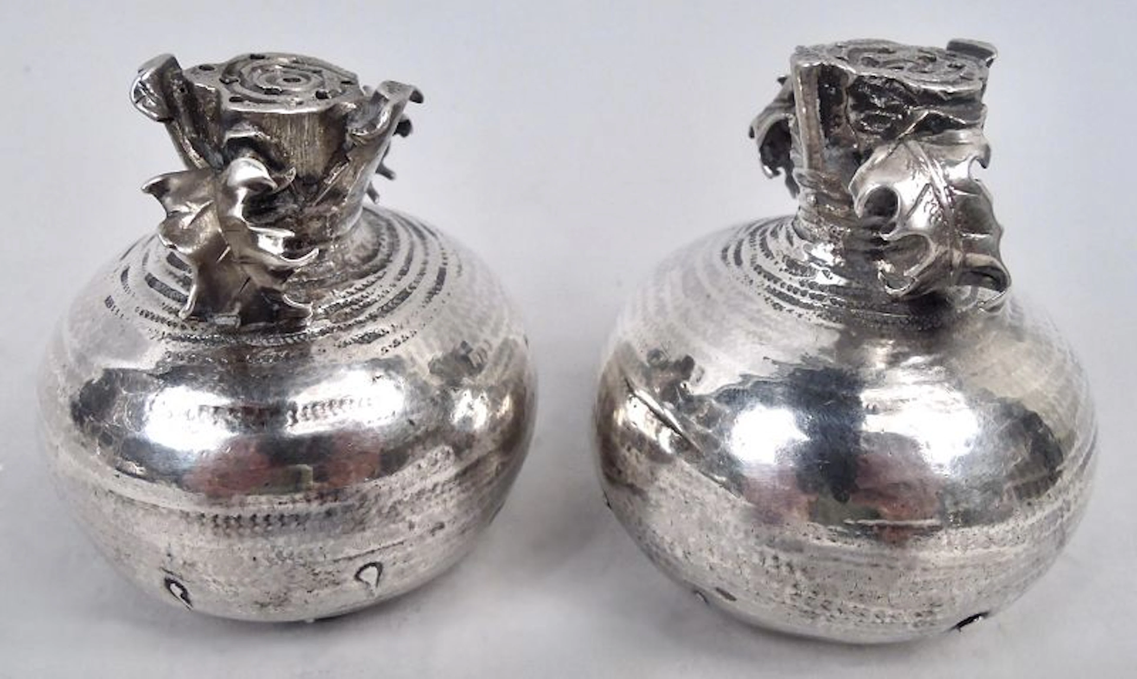 Pair of Gorham Sterling Silver Figural Turnip Pepper Shakers 1881