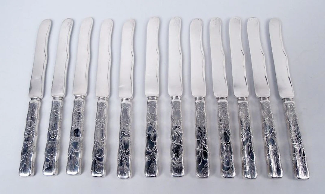 Set of 12 Tiffany Lap Over Edge Sterling Silver Dessert Knives
