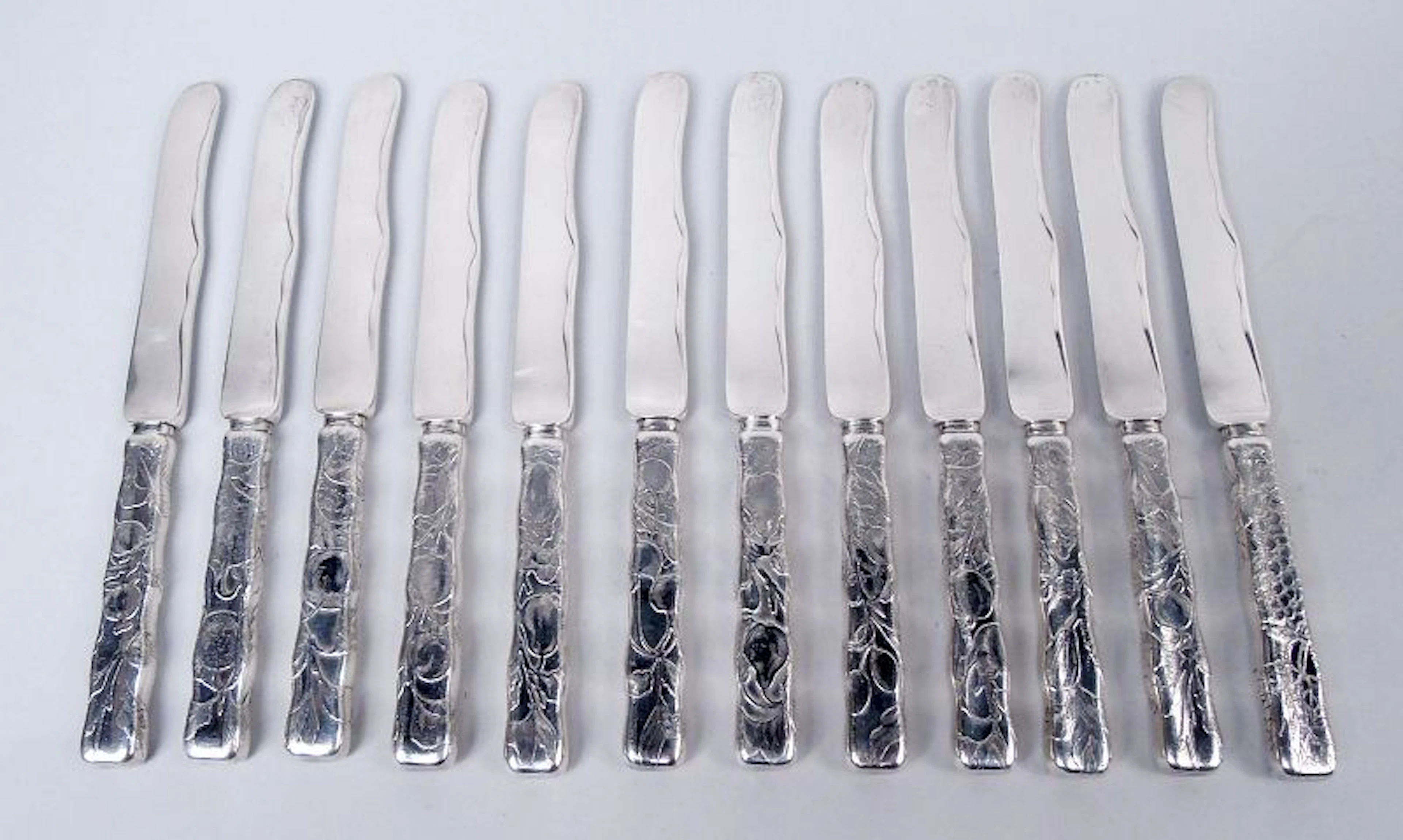 Set of 12 Tiffany Lap Over Edge Sterling Silver Dessert Knives