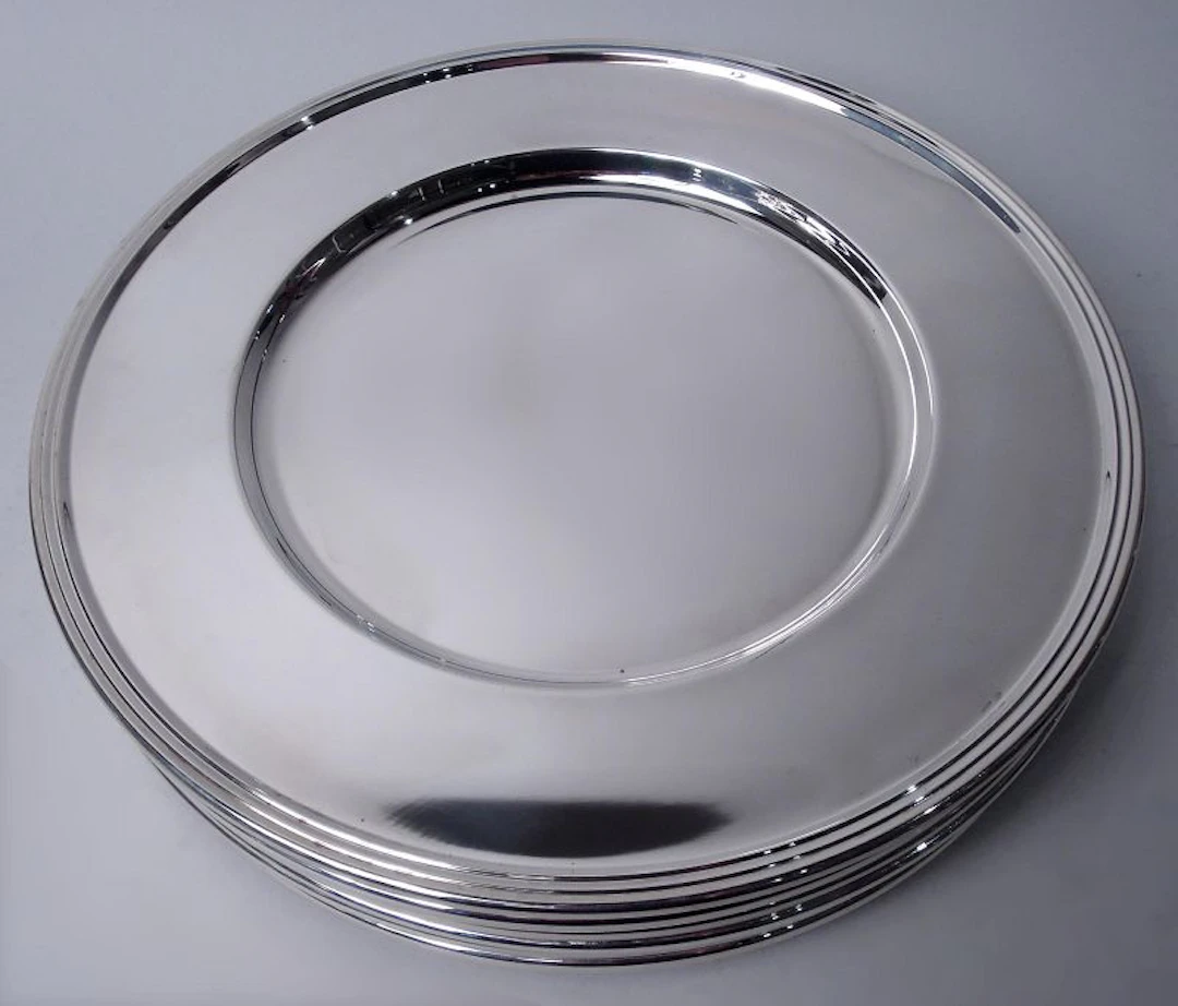 Set of 12 Italian Modern Silver 12-Inch Dinner Plates