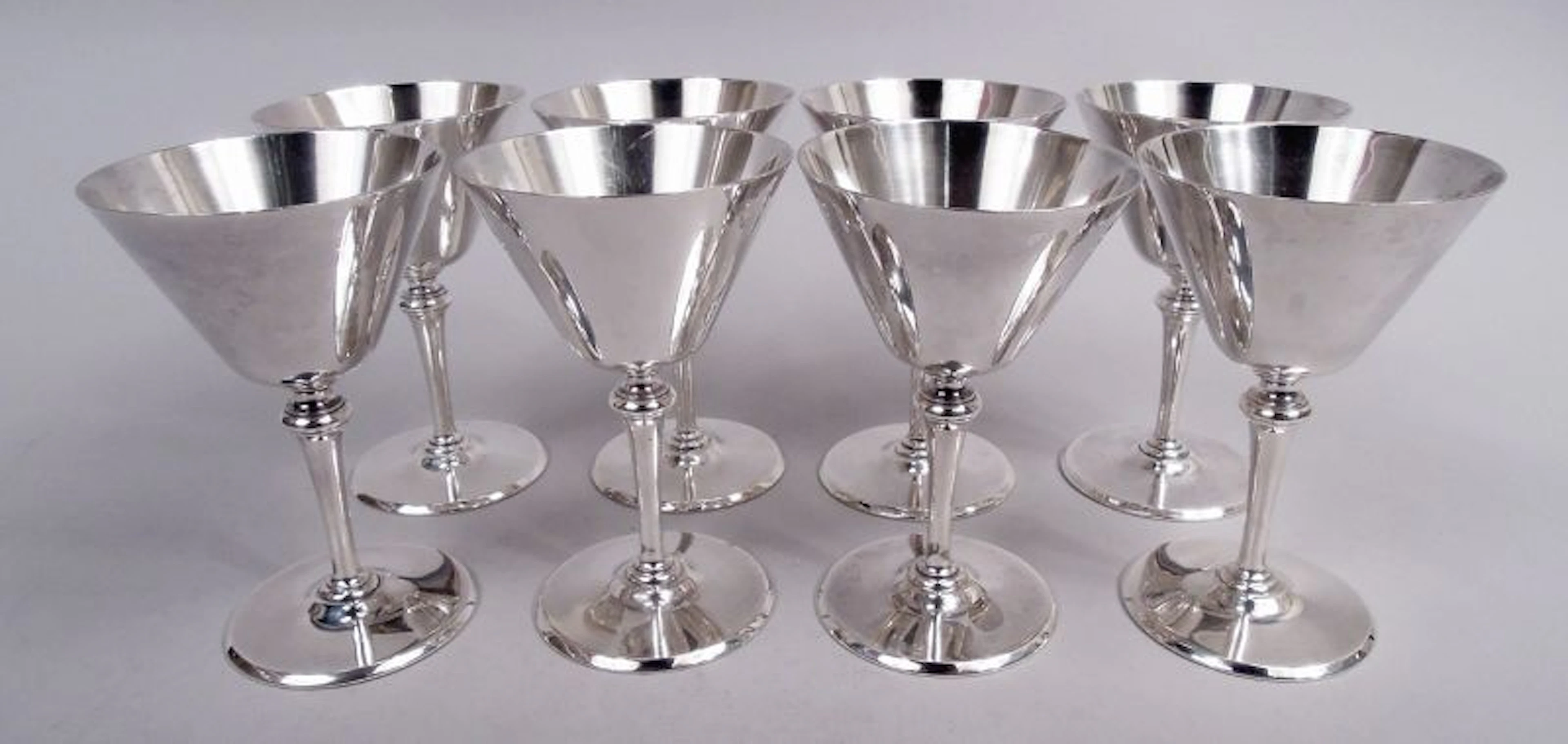 Set of 8 Antique Tiffany Art Deco Sterling Silver Cocktail Cups