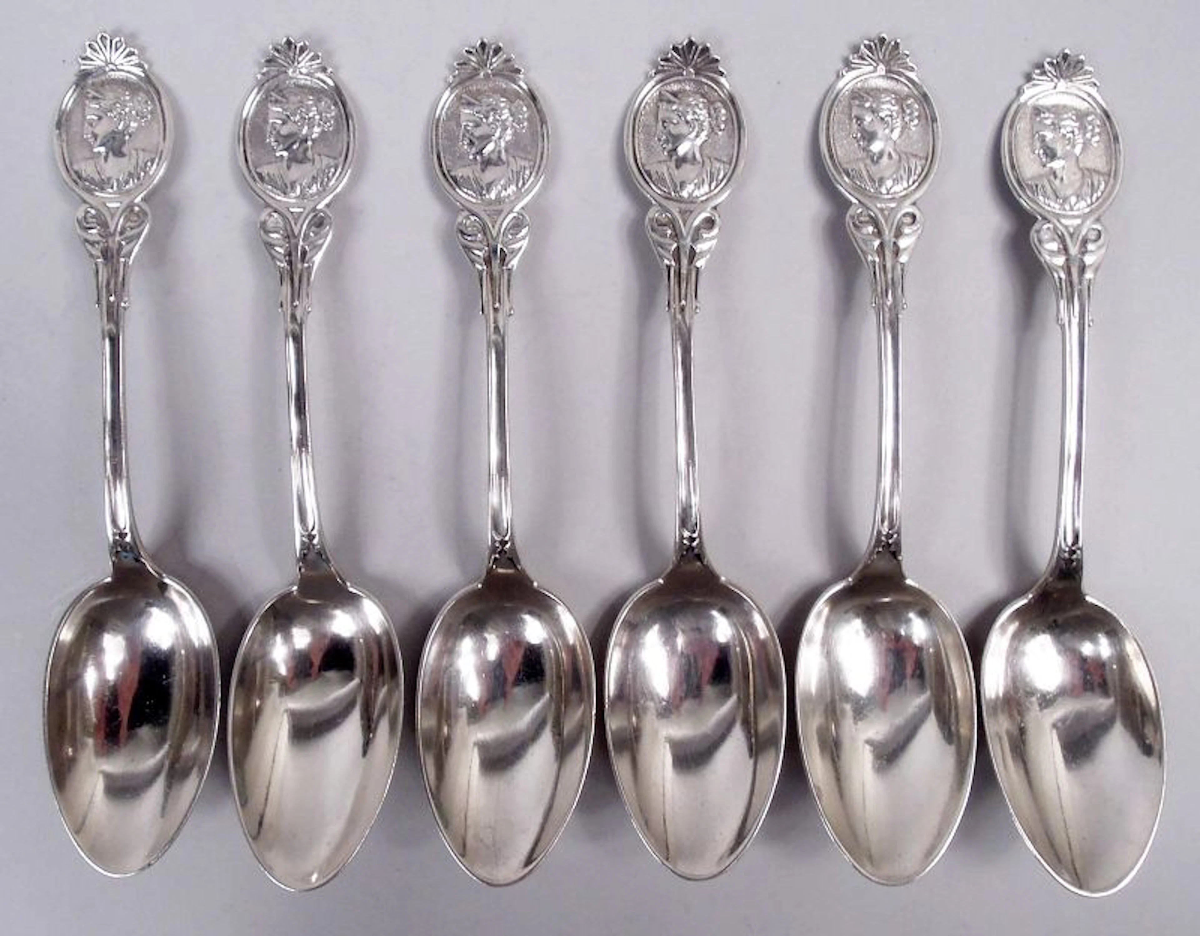Wood & Hughes New York Medallion Diana Coin Silver Teaspoons