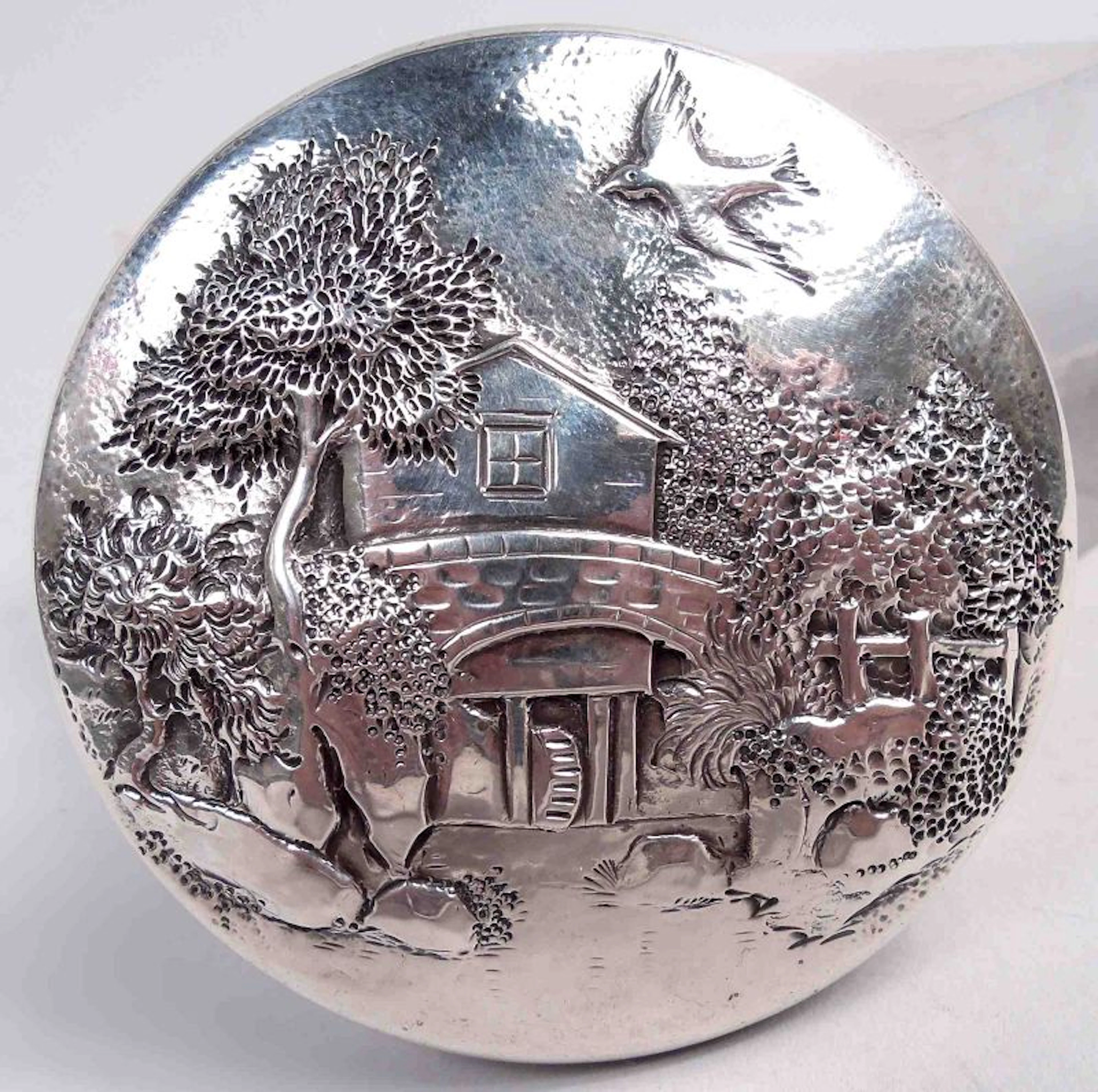 Antique Kirk Baltimore Small Sterling Silver Box with Pastoral Scene