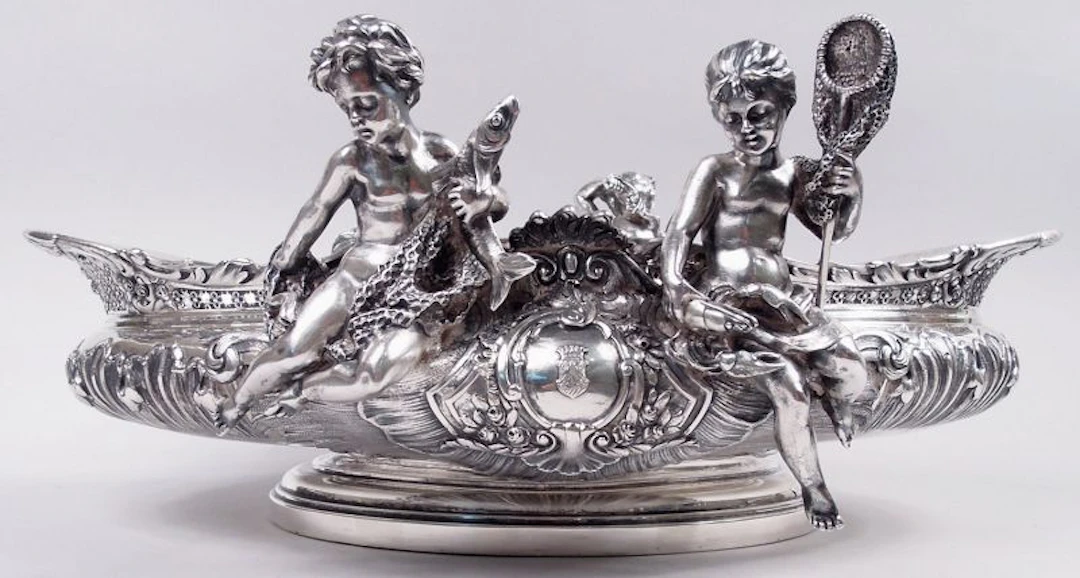 Fabulous Austrian Rococo Hunting & Fishing Centerpiece Jardiniere