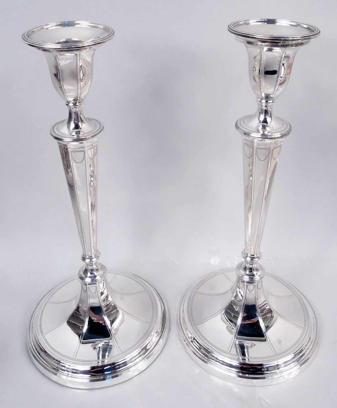 Tiffany English Neoclassical Sterling Silver 12-Inch Candlesticks
