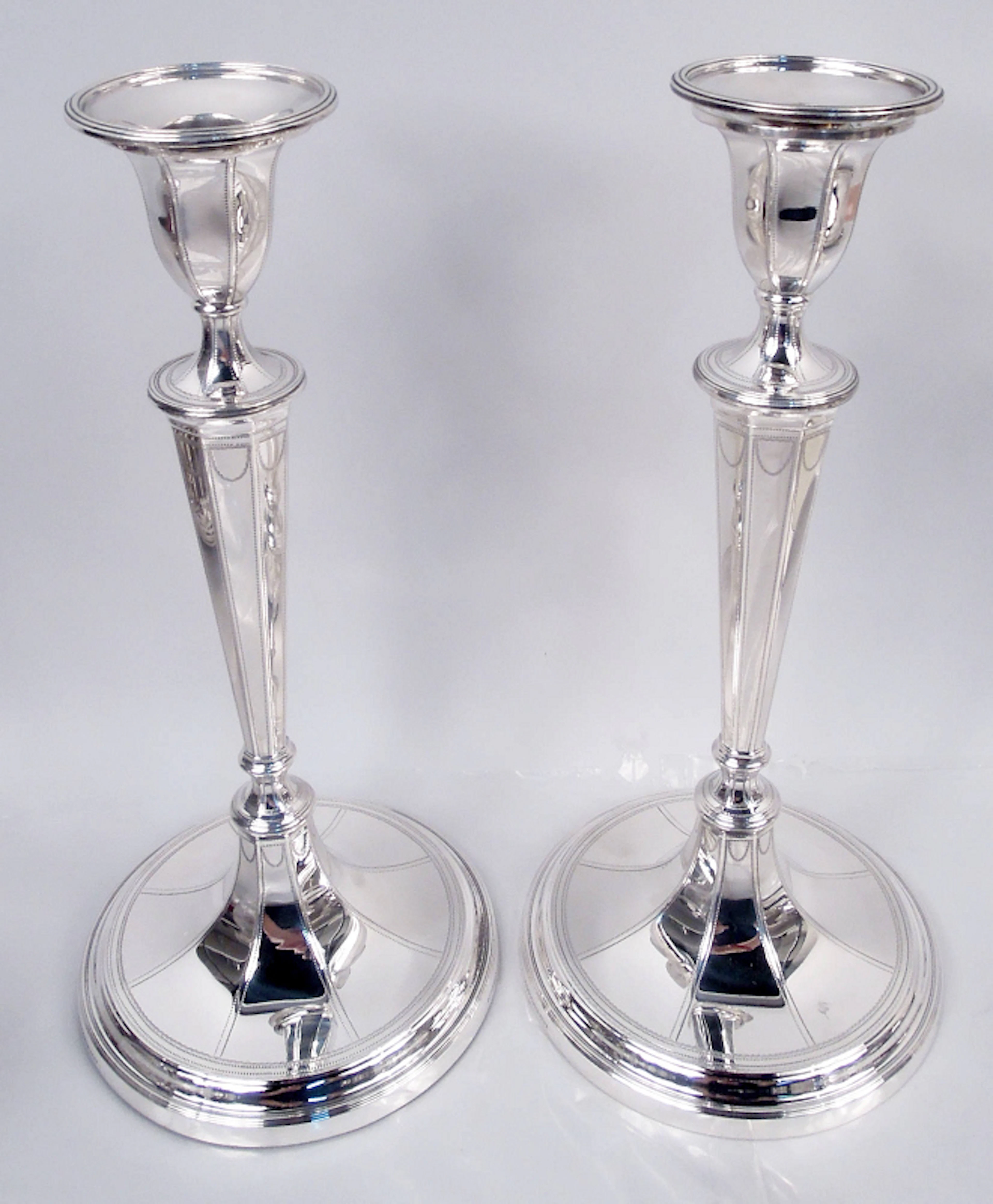 Tiffany English Neoclassical Sterling Silver 12-Inch Candlesticks