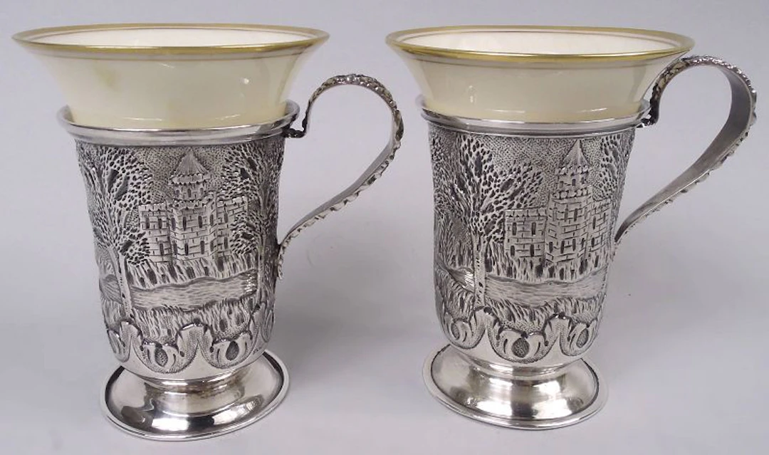 Schofield Baltimore Architectural Demitasse Holders with Lenox Cups