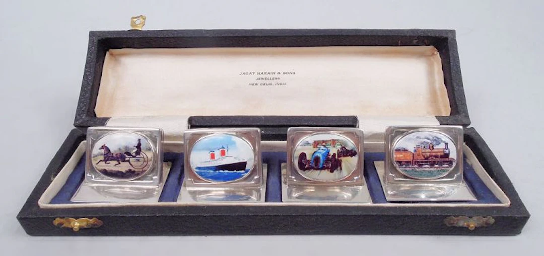 Set of 4 Raj Indian Place Card Holders with Western Modes of Transport