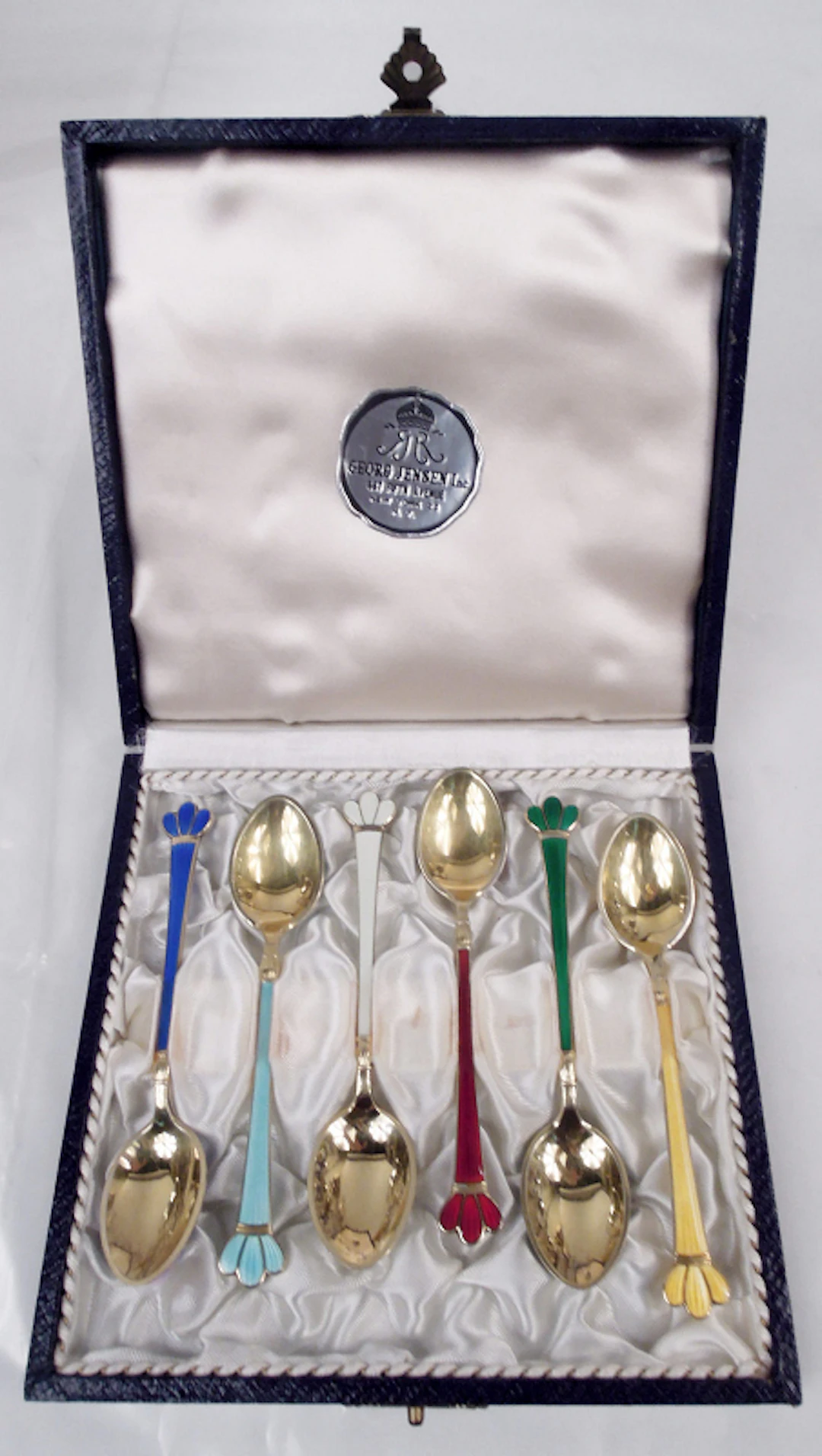 Set of 6 Georg Jensen USA Danish Modern Enamel Demitasse Spoons
