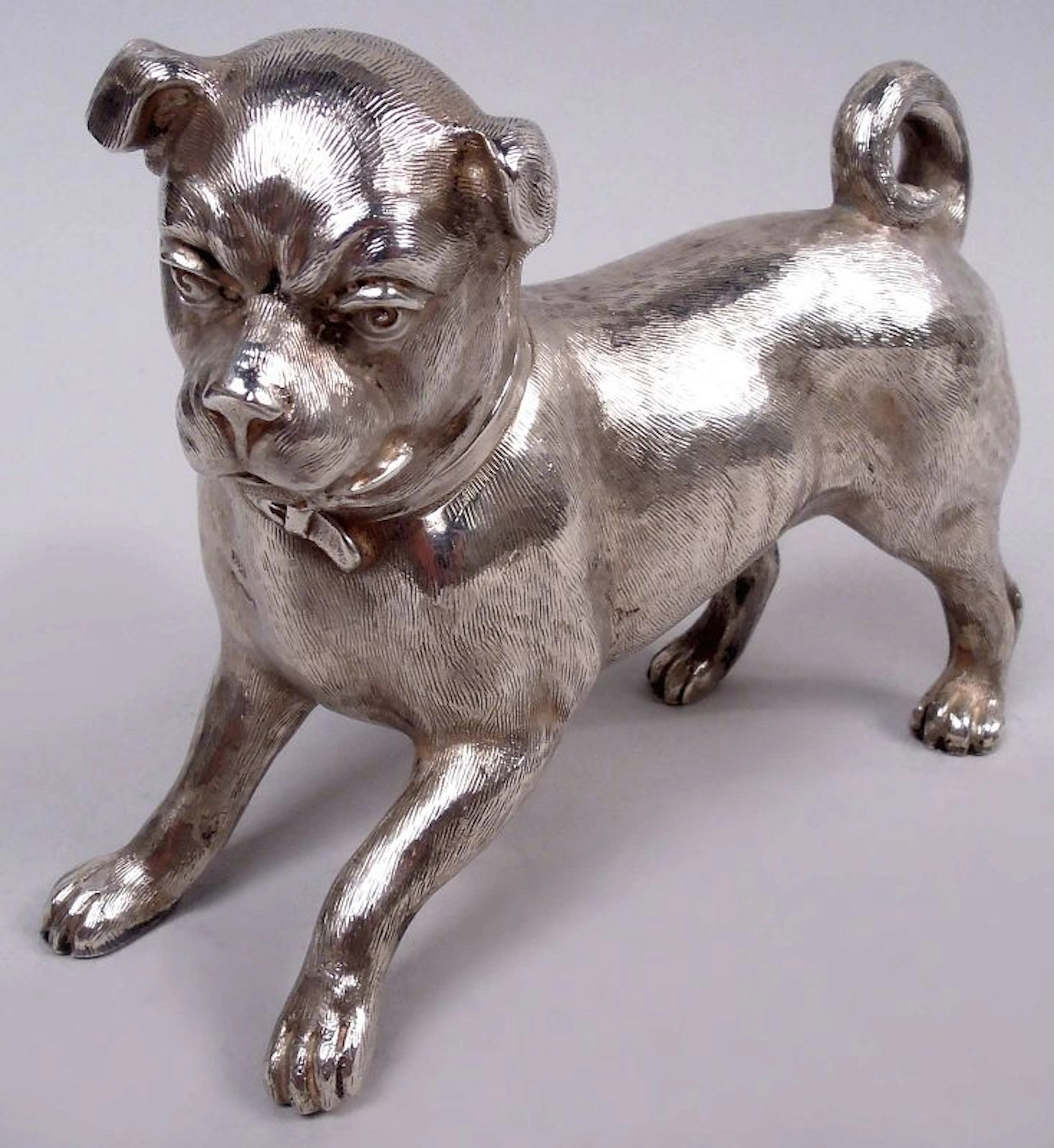 Neresheimer German Hanau Silver Figural Romping Pug Pup Match Safe