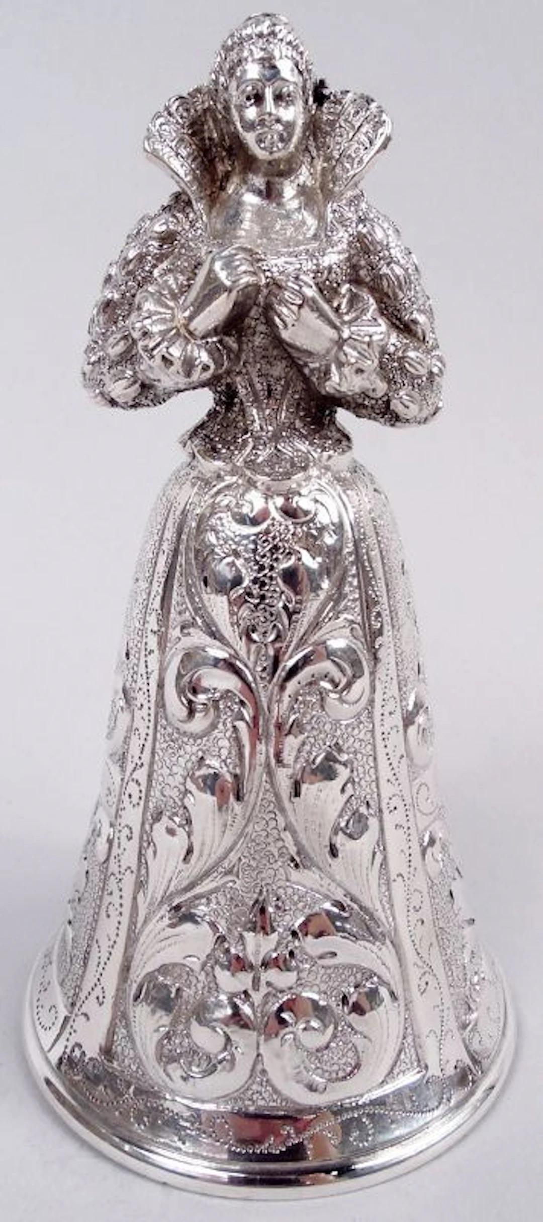 Antique German Hanau Silver Baroque Jungfrau Belle Bell