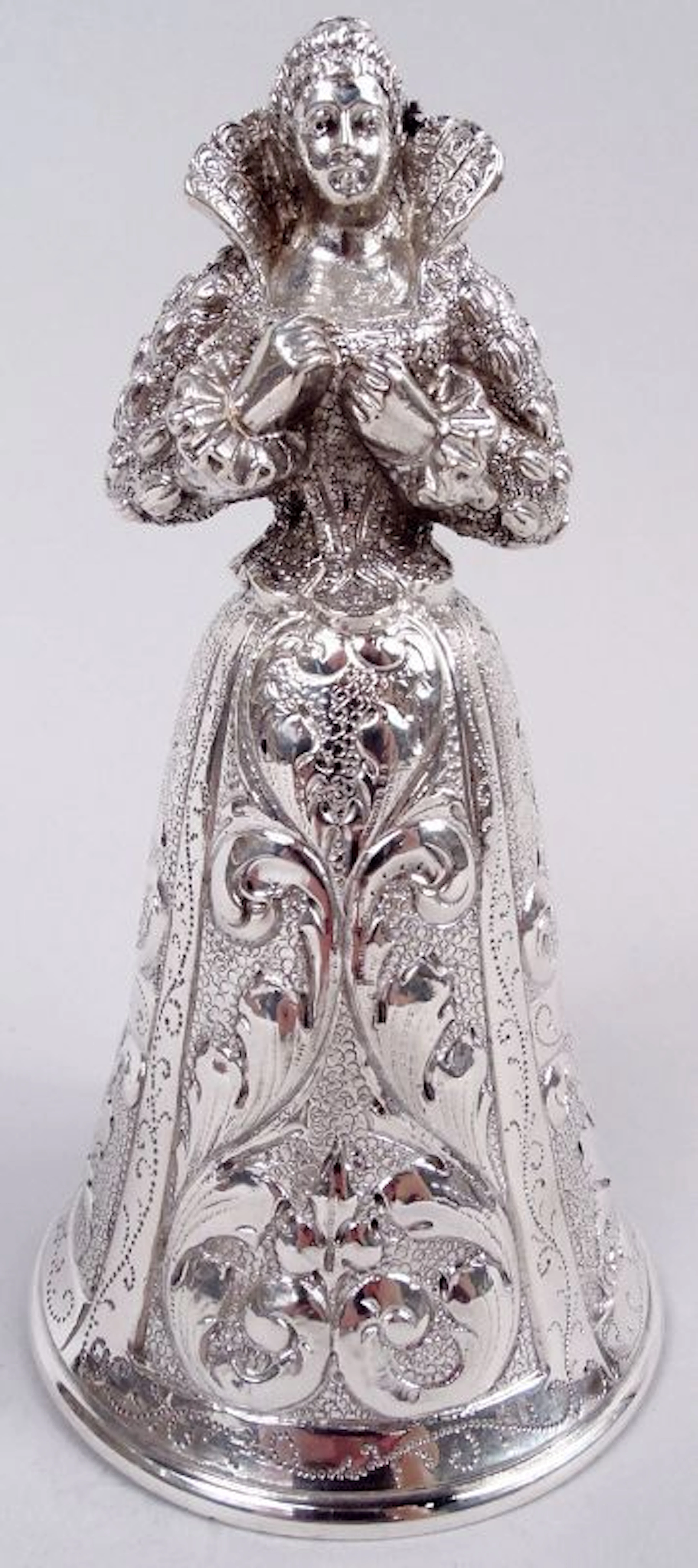 Antique German Hanau Silver Baroque Jungfrau Belle Bell