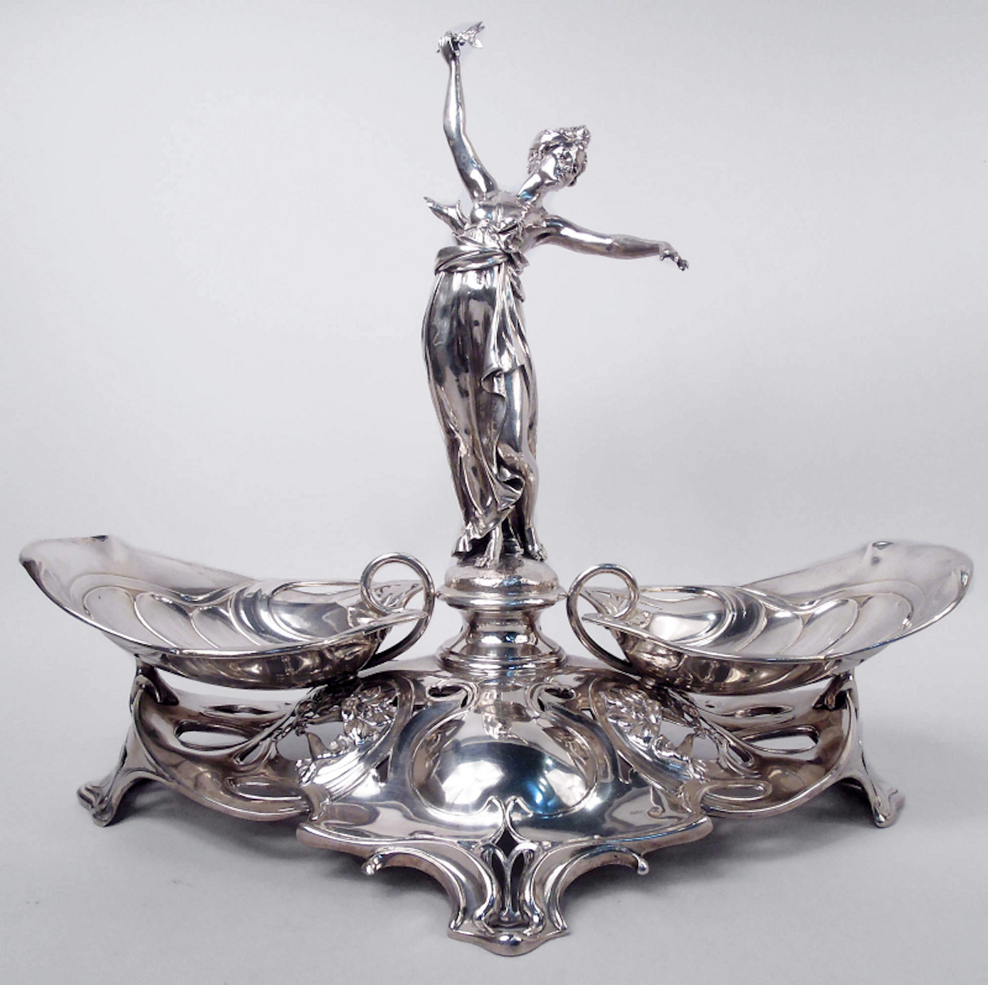 German Classical Jungfrau Centerpiece with Art Nouveau Lily Pad Bowls