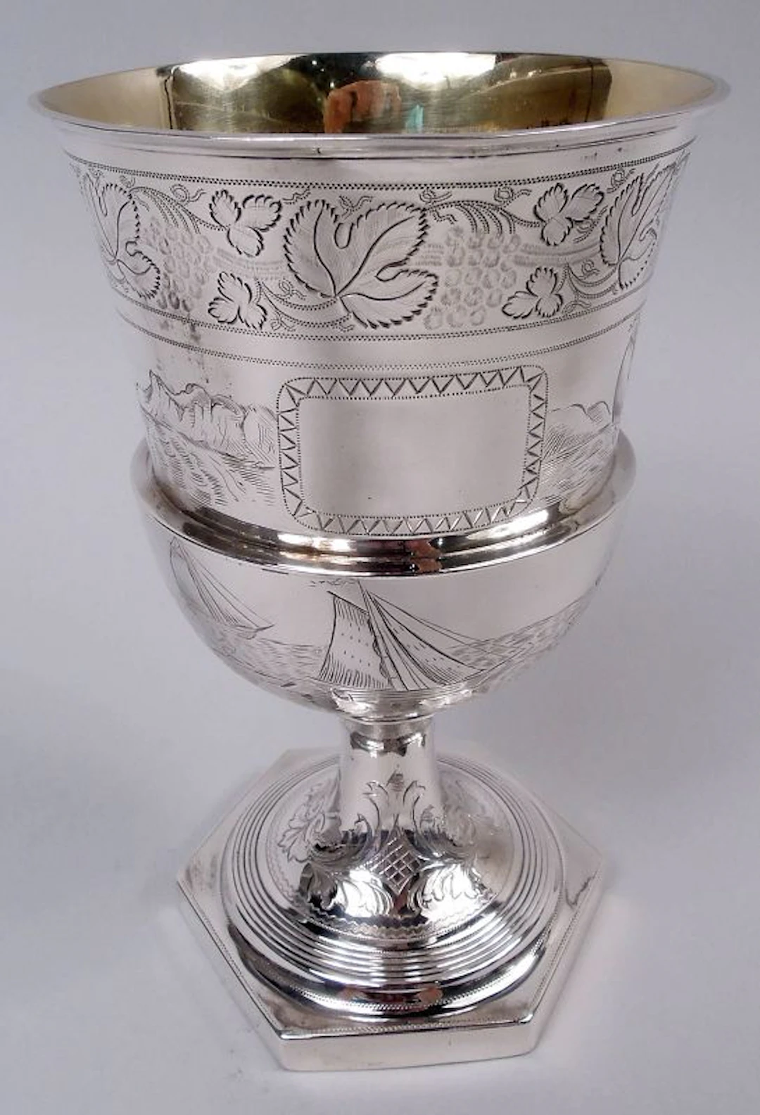 English Georgian Neoclassical Goblet with Nautical Scenes 1810