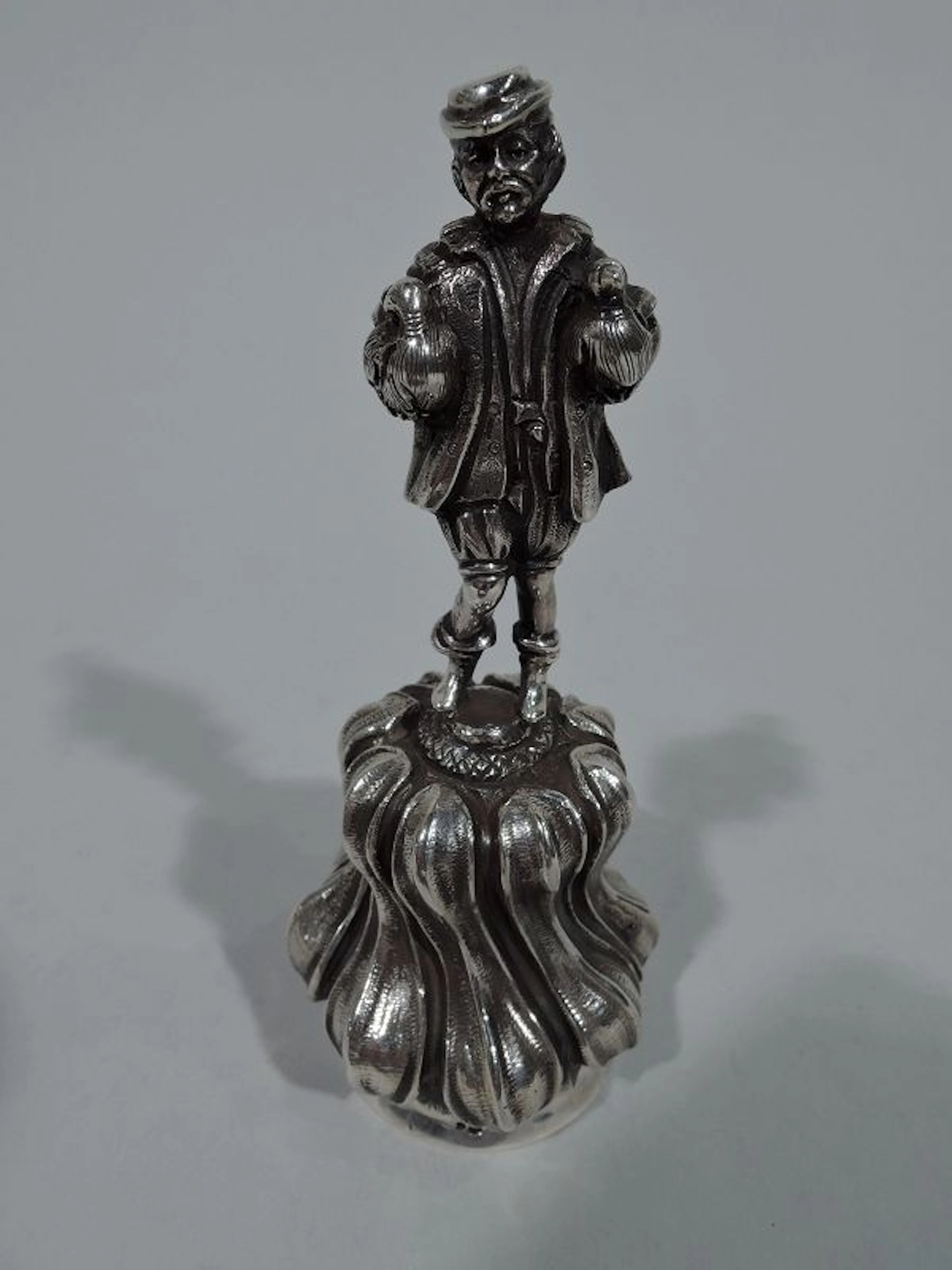Antique Silver Bell with Figural Fowl-Bearing Countryman Handle