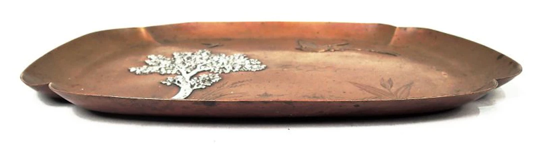 Gorham Japonesque Mixed Metal Bird & Butterfly Copper Tray 1882