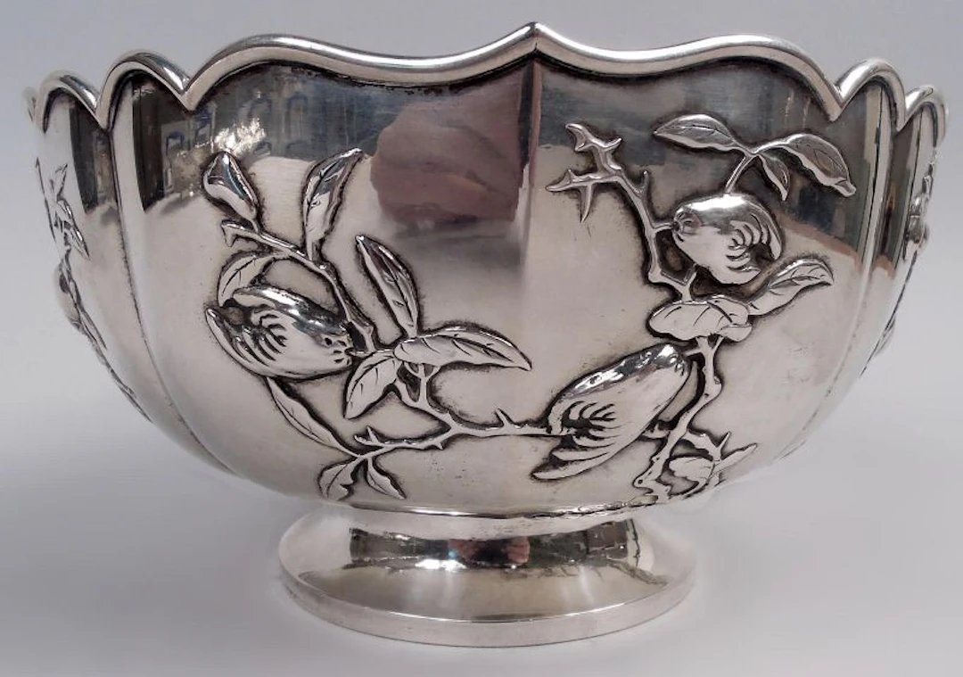 Antique Chinese Export Silver Fruiting Branch Bowl