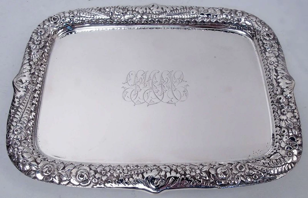 Antique Tiffany Victorian Classical Repousse Sterling Silver Desk Tray