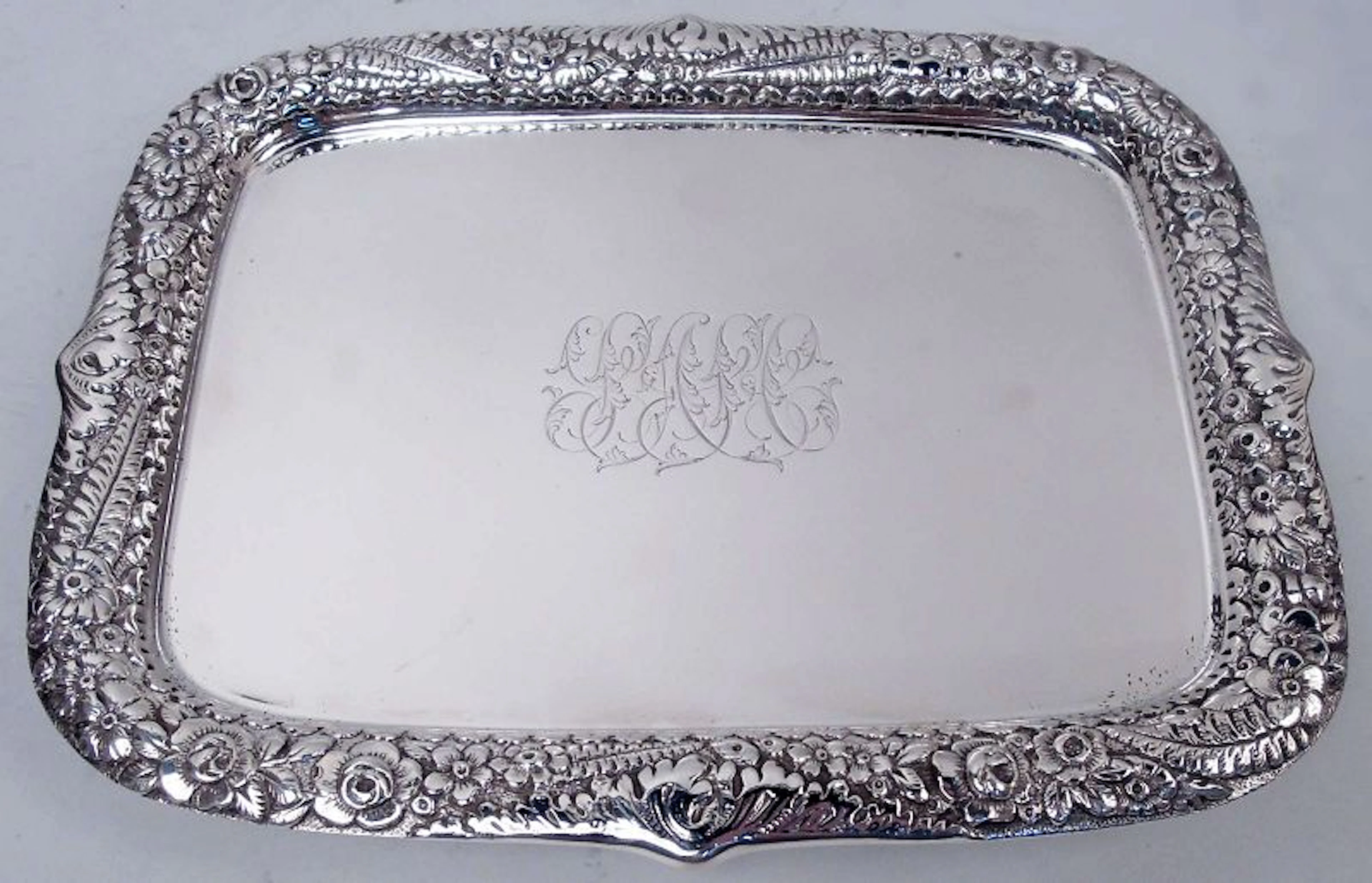 Antique Tiffany Victorian Classical Repousse Sterling Silver Desk Tray