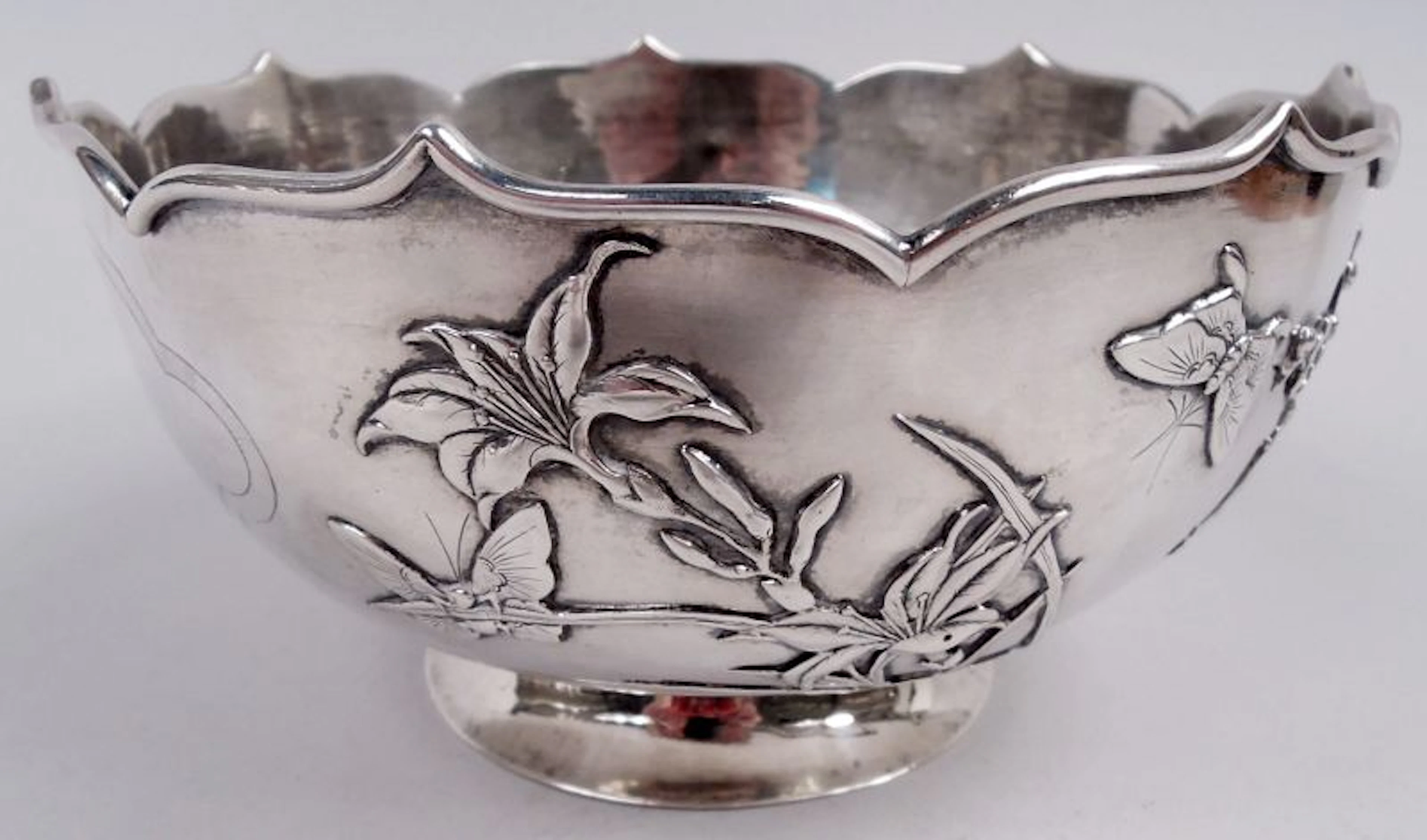 Antique Chinese Export Silver Blossom & Butterfly Bowl