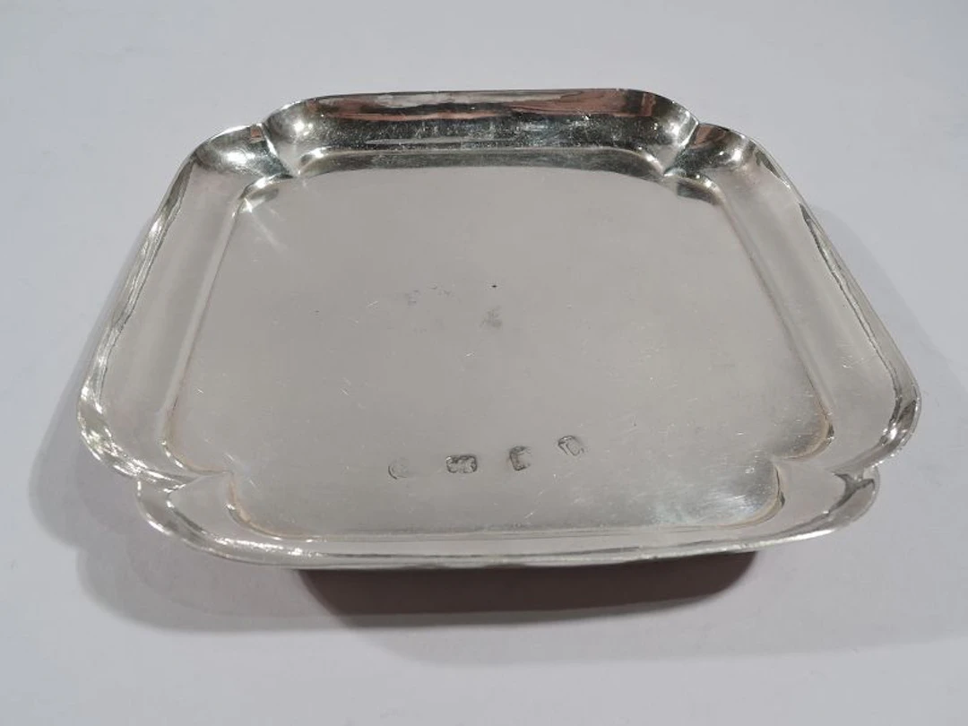 Antique English Georgian Sterling Silver Square Salver 1726