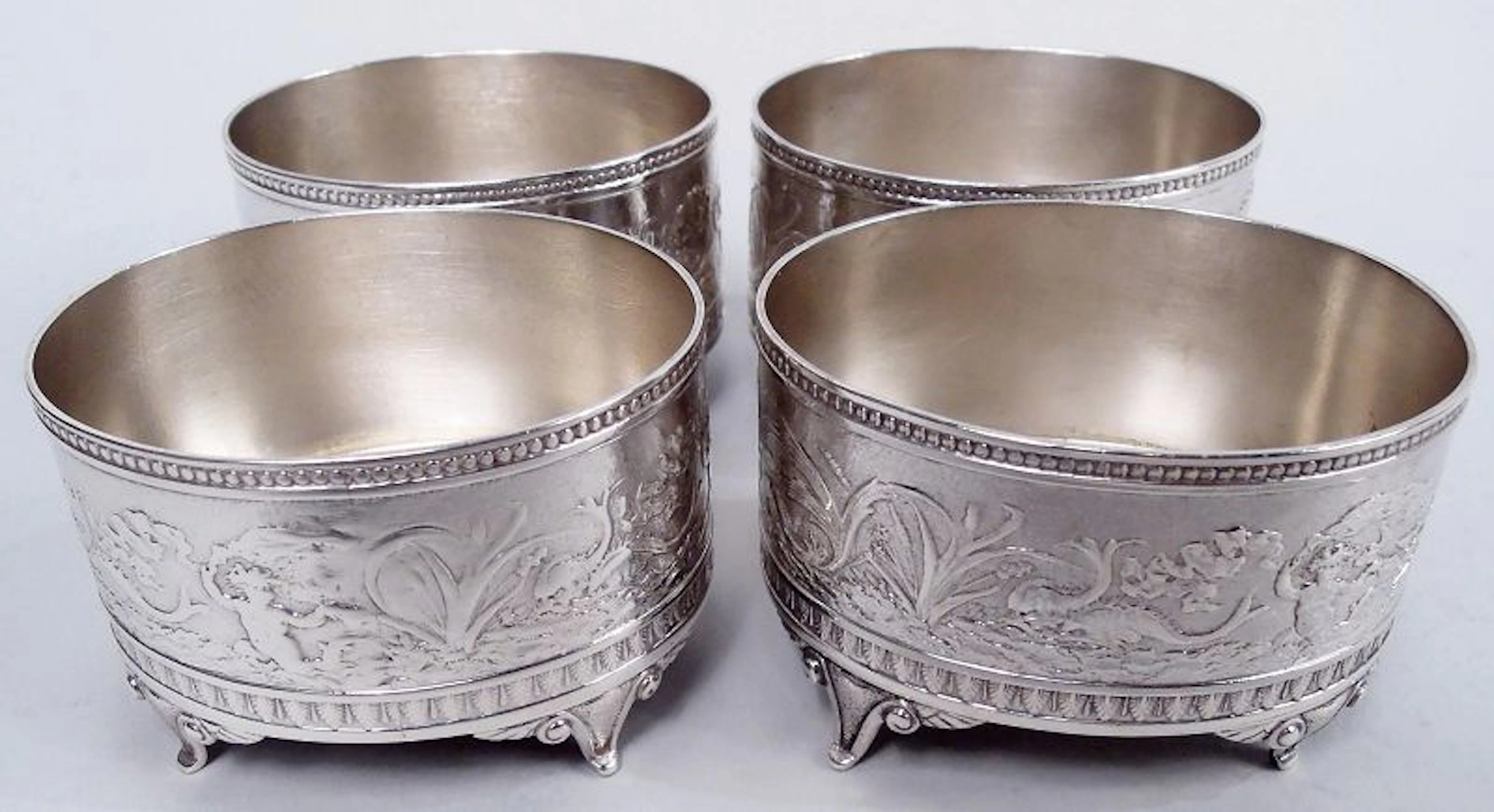 Set of 4 Gorham Sterling Silver Open Salts in Classical Aurora Pattern