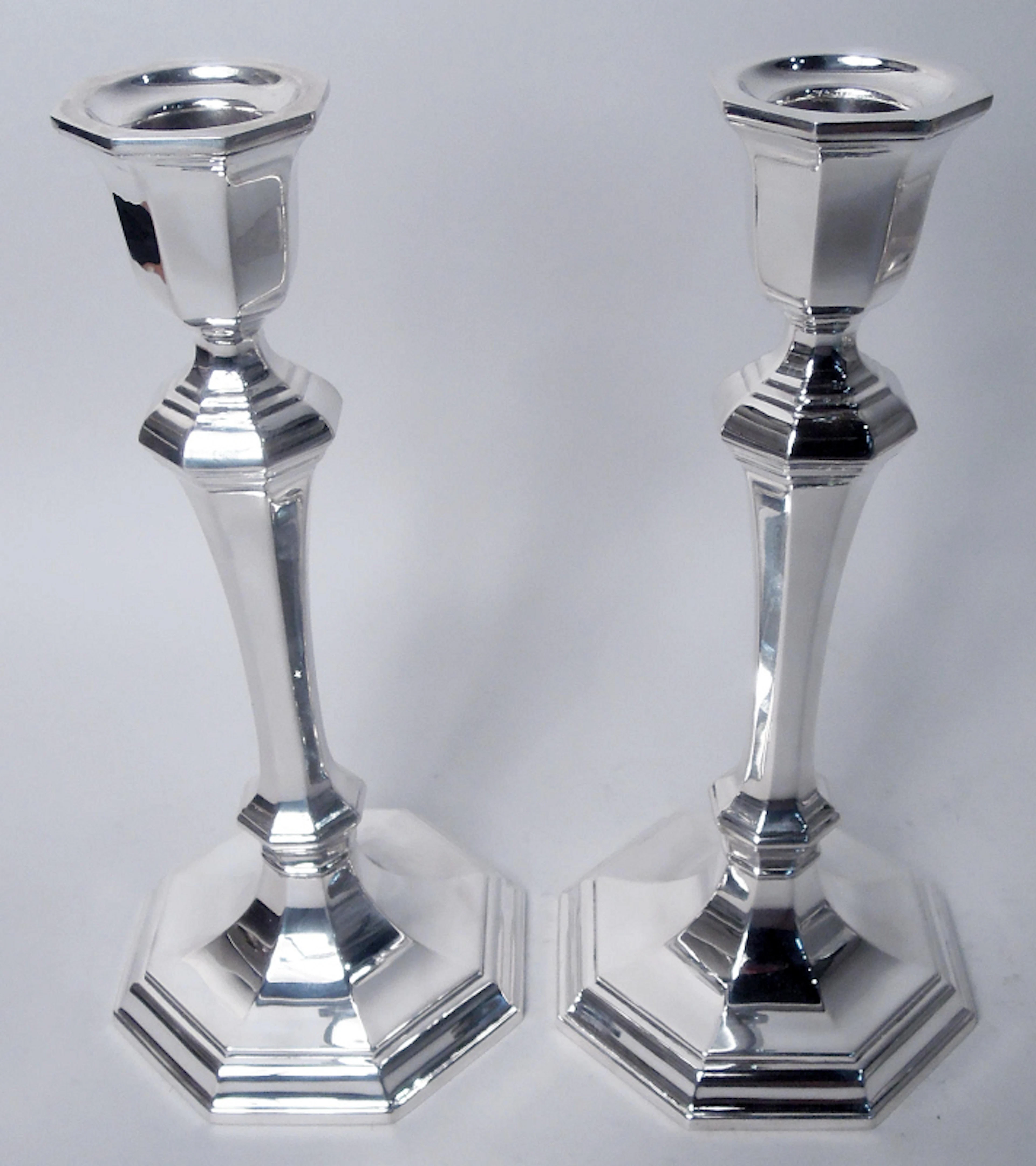 Pair of Tiffany Traditional Classical Sterling Silver Candlesticks