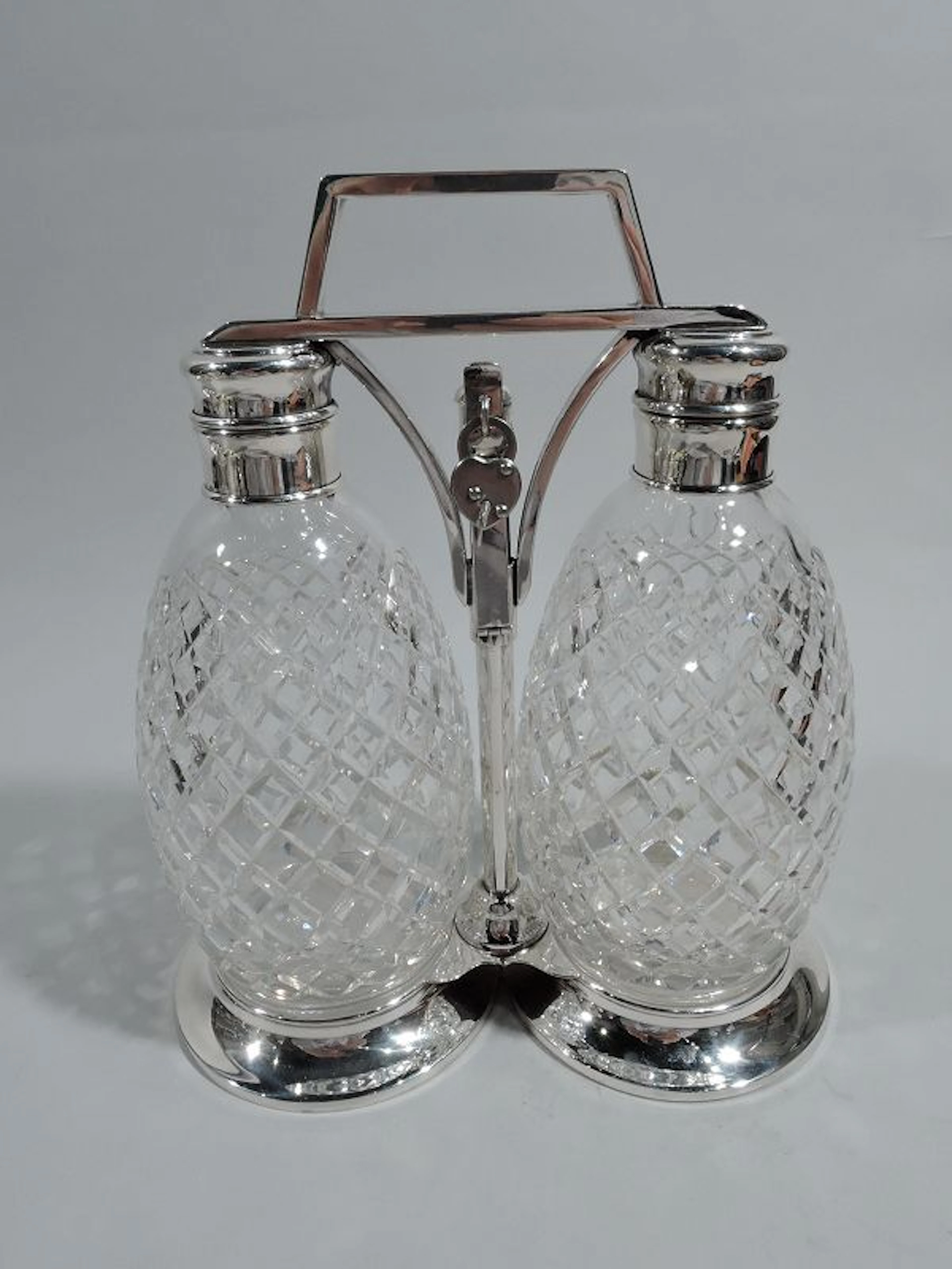 Tiffany Modern Sterling Silver Decanter Set with Hawkes Glass Bottles