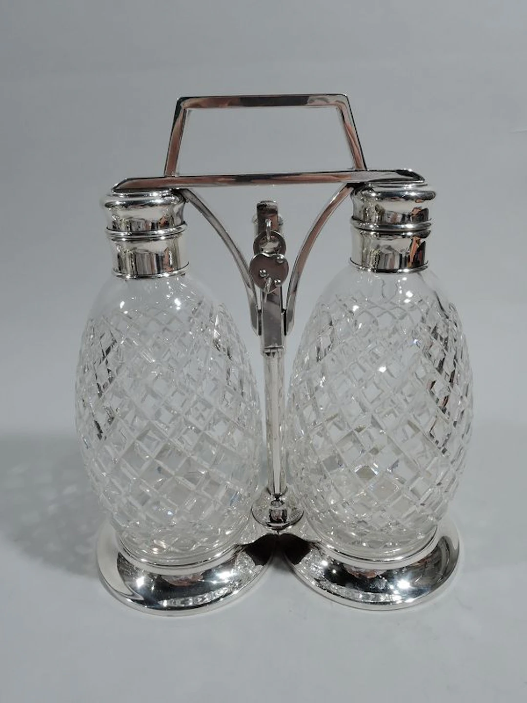 Tiffany Modern Sterling Silver Decanter Set with Hawkes Glass Bottles