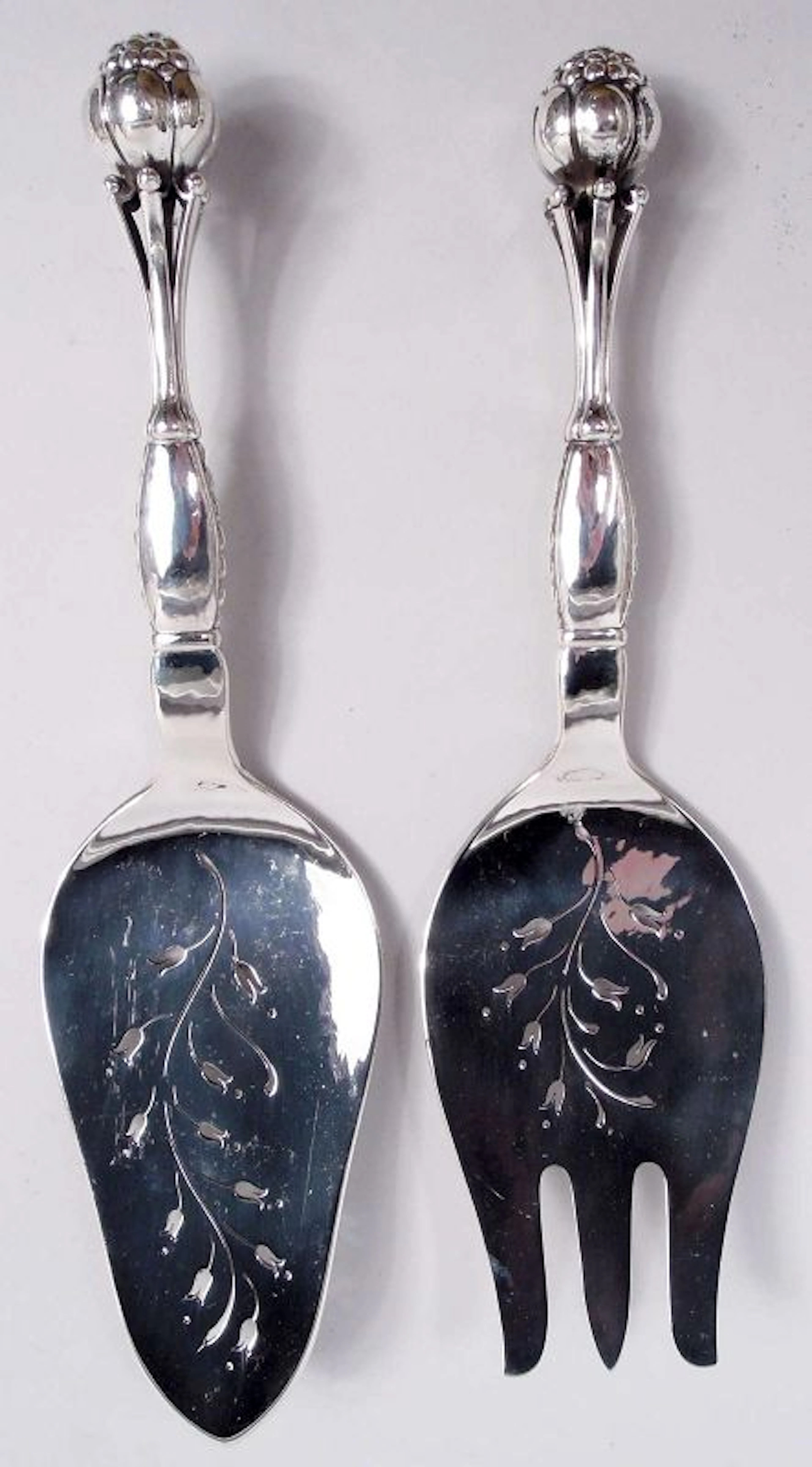 Georg Jensen Danish Modern Sterling Silver Fish Serving Pair
