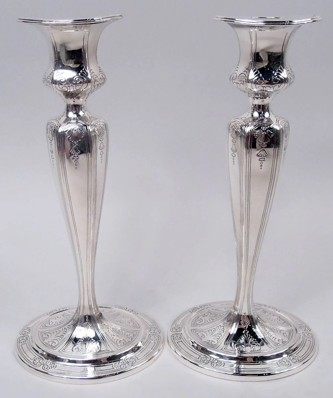 Pair of Tiffany Edwardian Classical Sterling Silver Candlesticks