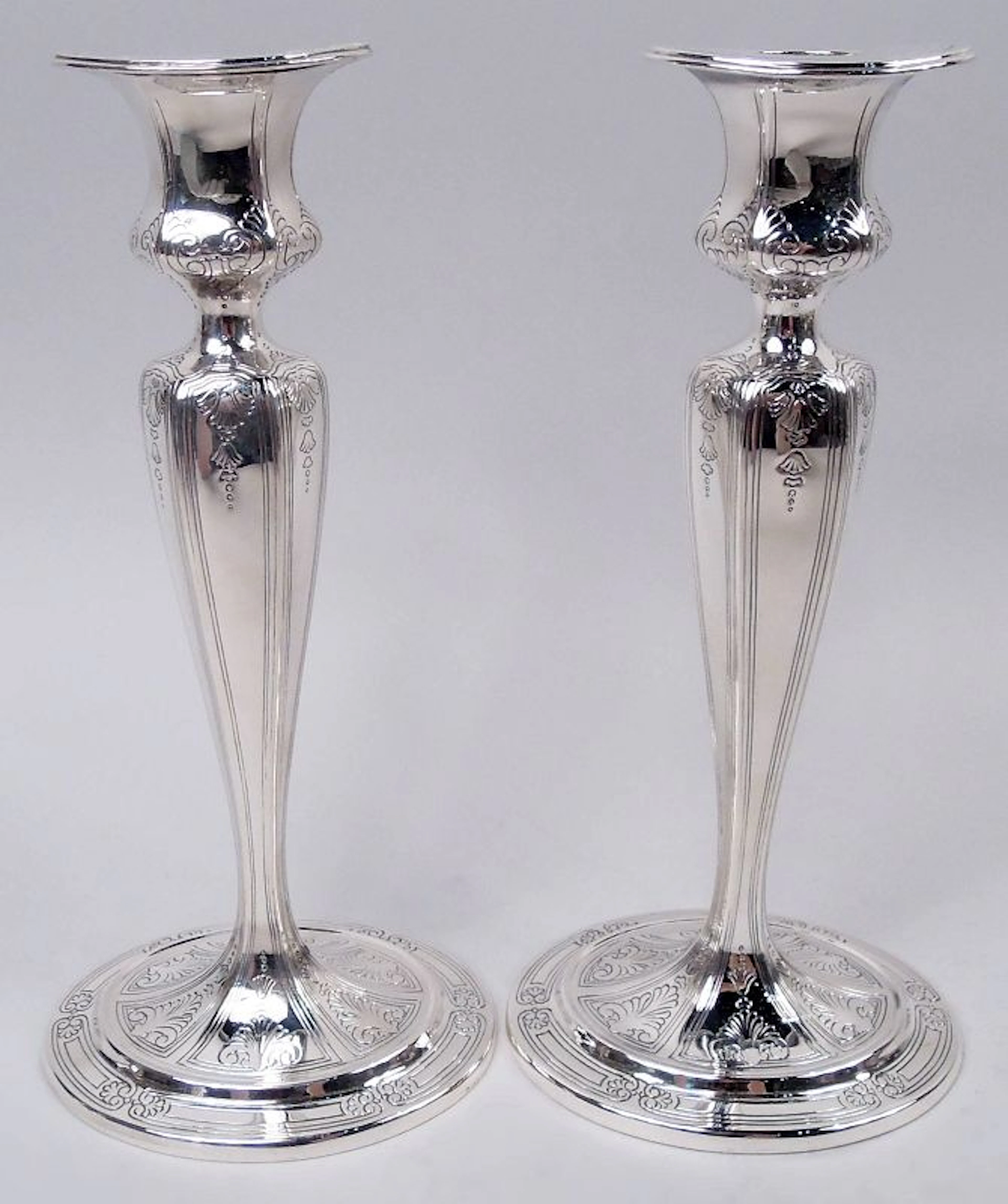 Pair of Tiffany Edwardian Classical Sterling Silver Candlesticks