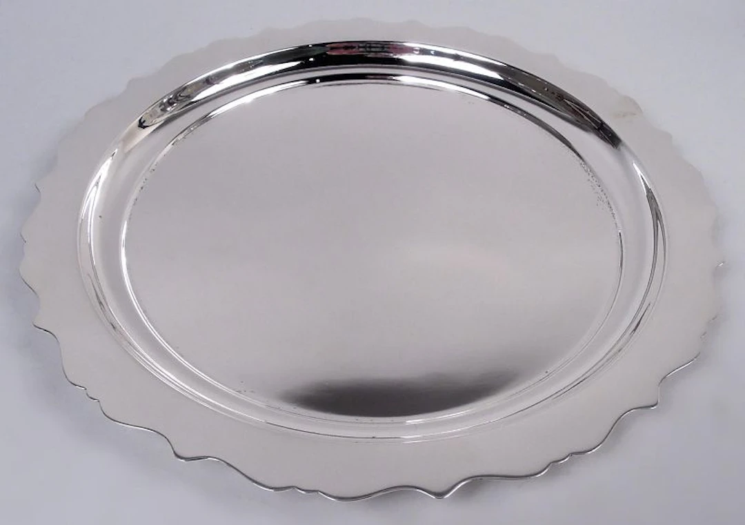 American Modern Georgian Sterling Silver Piecrust Tray