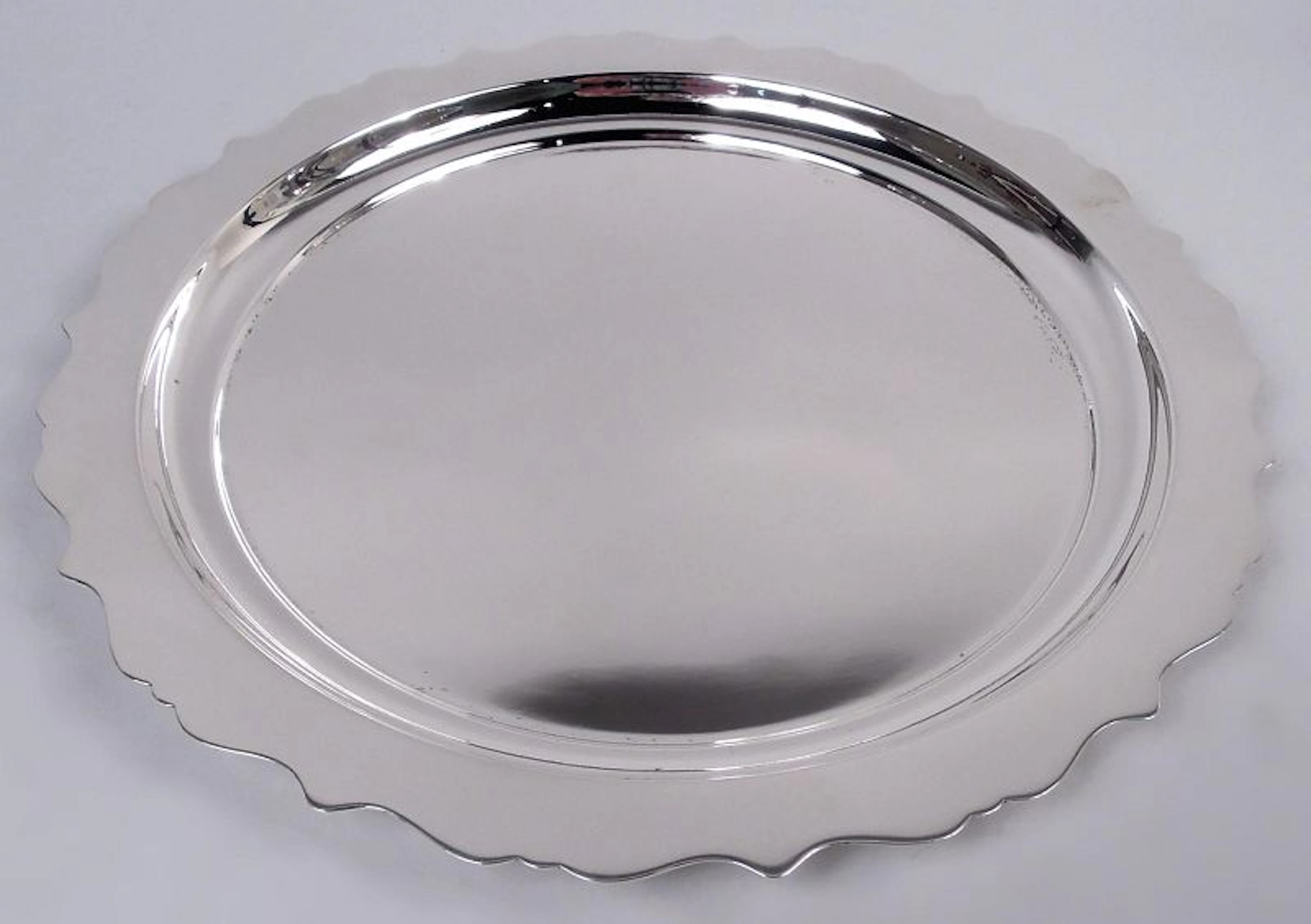American Modern Georgian Sterling Silver Piecrust Tray