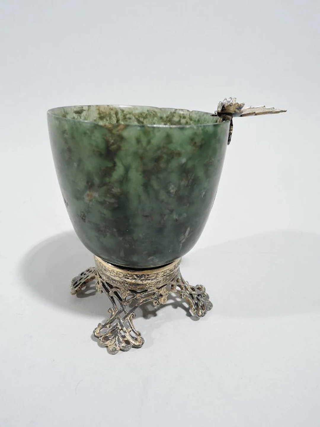 Edward Farmer Chinese-Style Green Hardstone and Silver Gilt Bowl