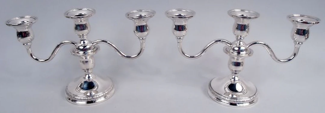 Pair of International Prelude Sterling Silver Low 3-Light Candelabra