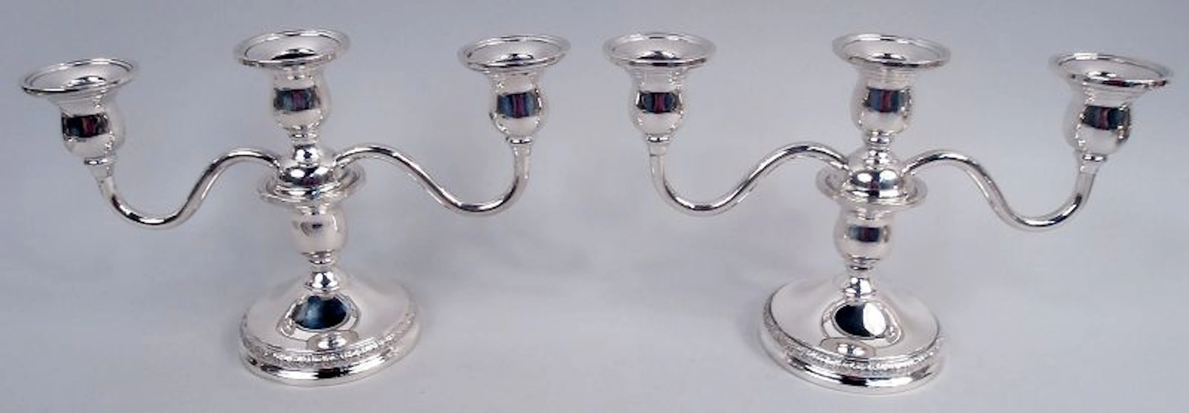 Pair of International Prelude Sterling Silver Low 3-Light Candelabra