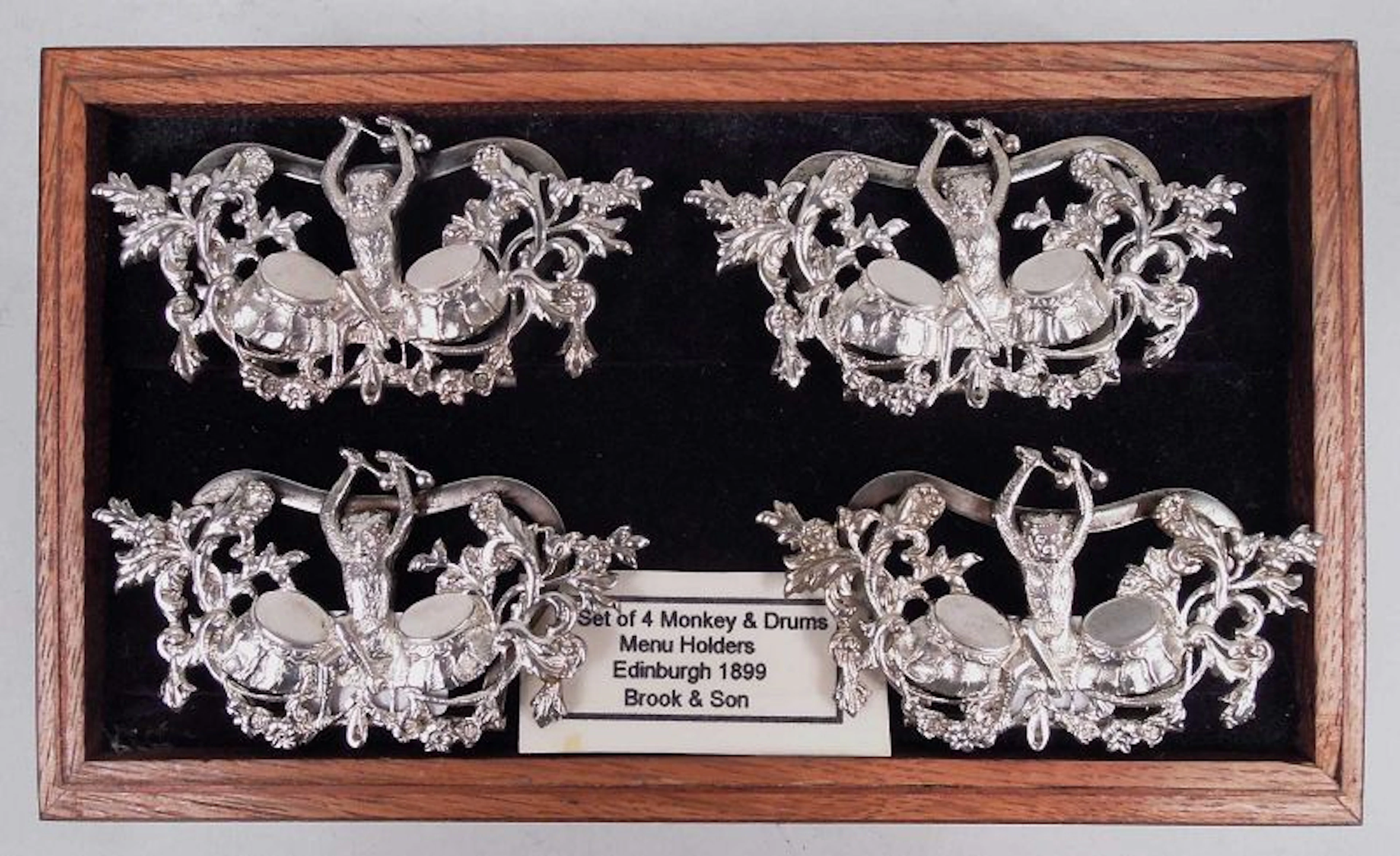 Set of 4 Scottish Victorian Drumming Monkey Place Card Holders 1899