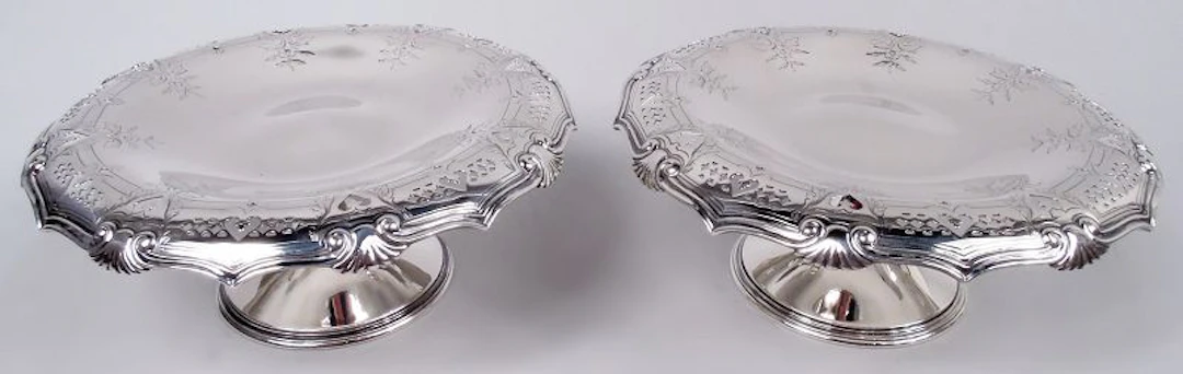 Pair of Antique Tiffany Edwardian Classical Sterling Silver Compotes