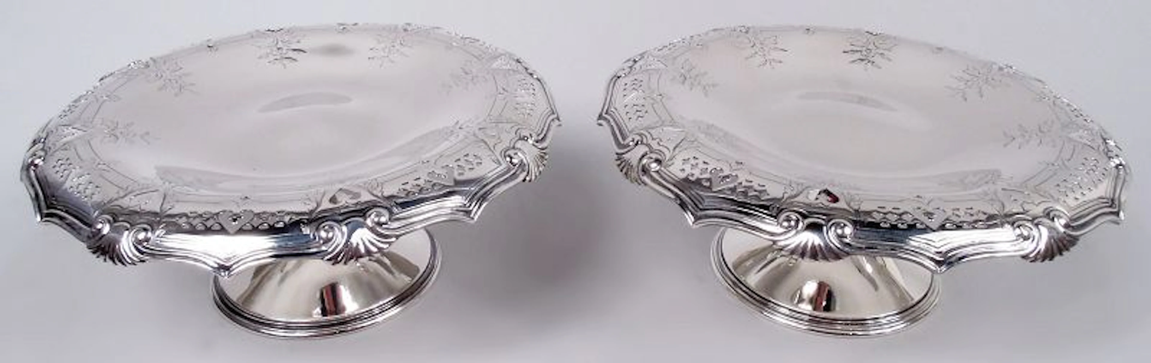 Pair of Antique Tiffany Edwardian Classical Sterling Silver Compotes
