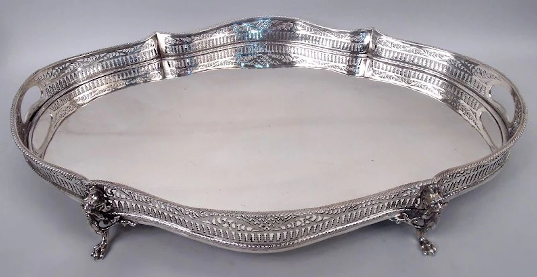 Antique American Edwardian Neoclassical Centerpiece Gallery Tray