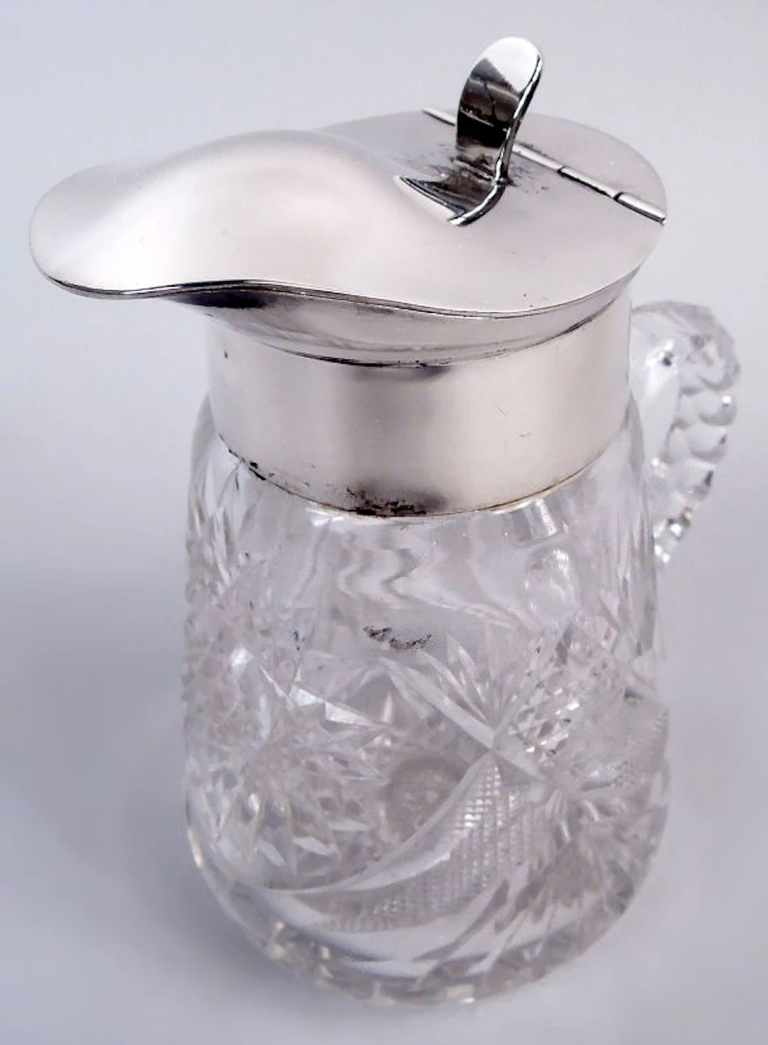 American Edwardian Sterling Silver & Cut-Glass Syrup Jug